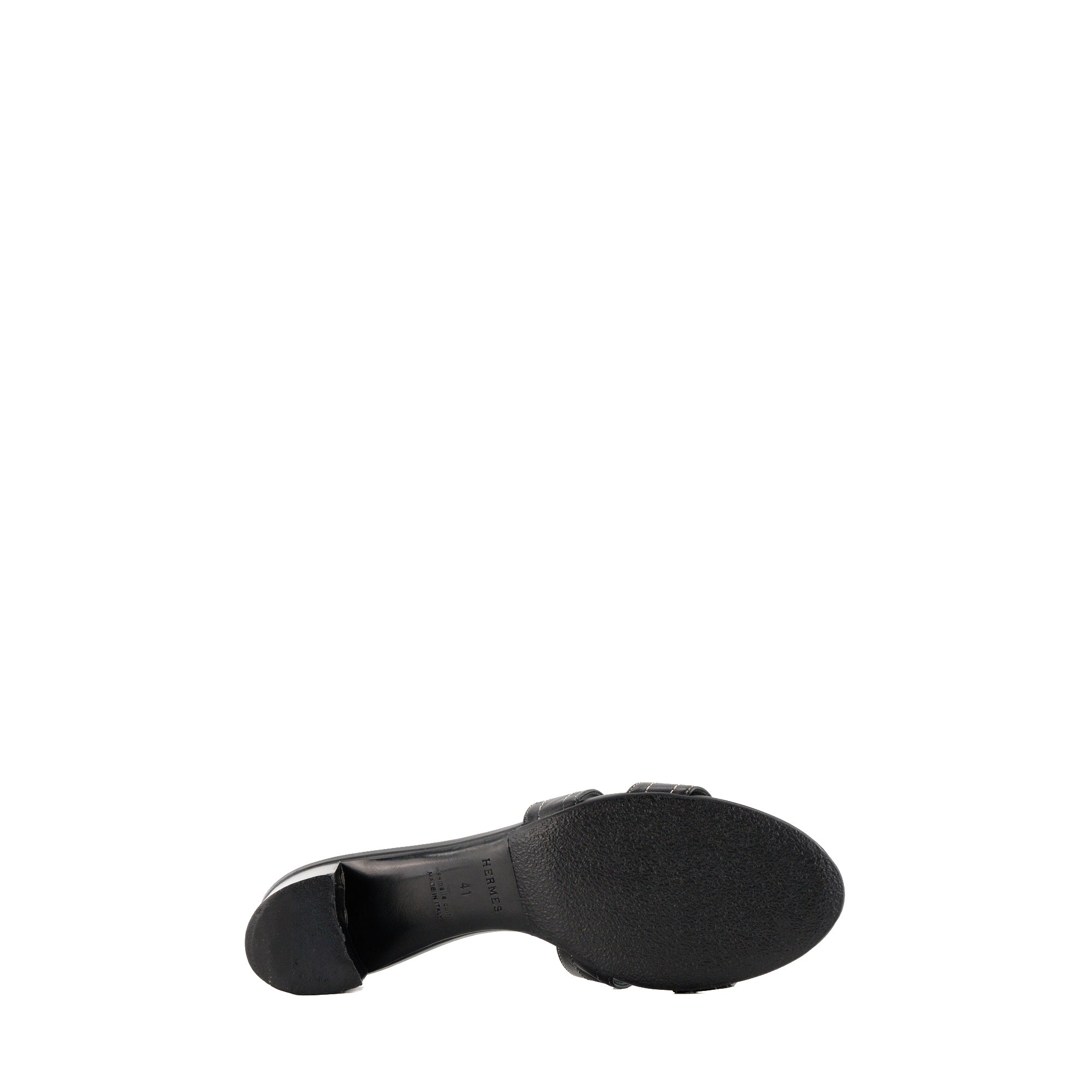 HERMÈS - Sandales à talons Oasis Hermès en cuir lisse noir (T41)