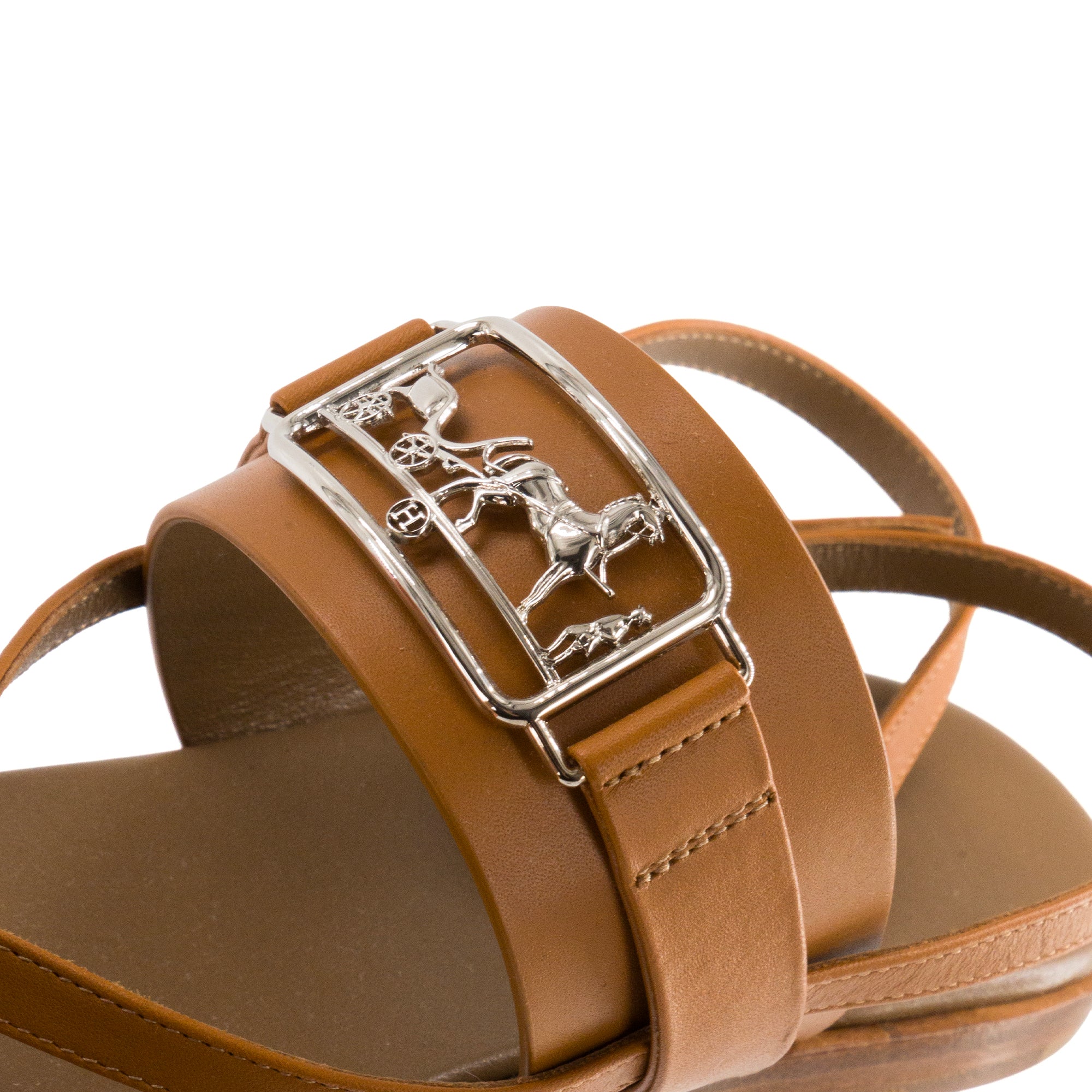 HERMÈS - Sandales Alba Hermès en cuir lisse marron (T36)
