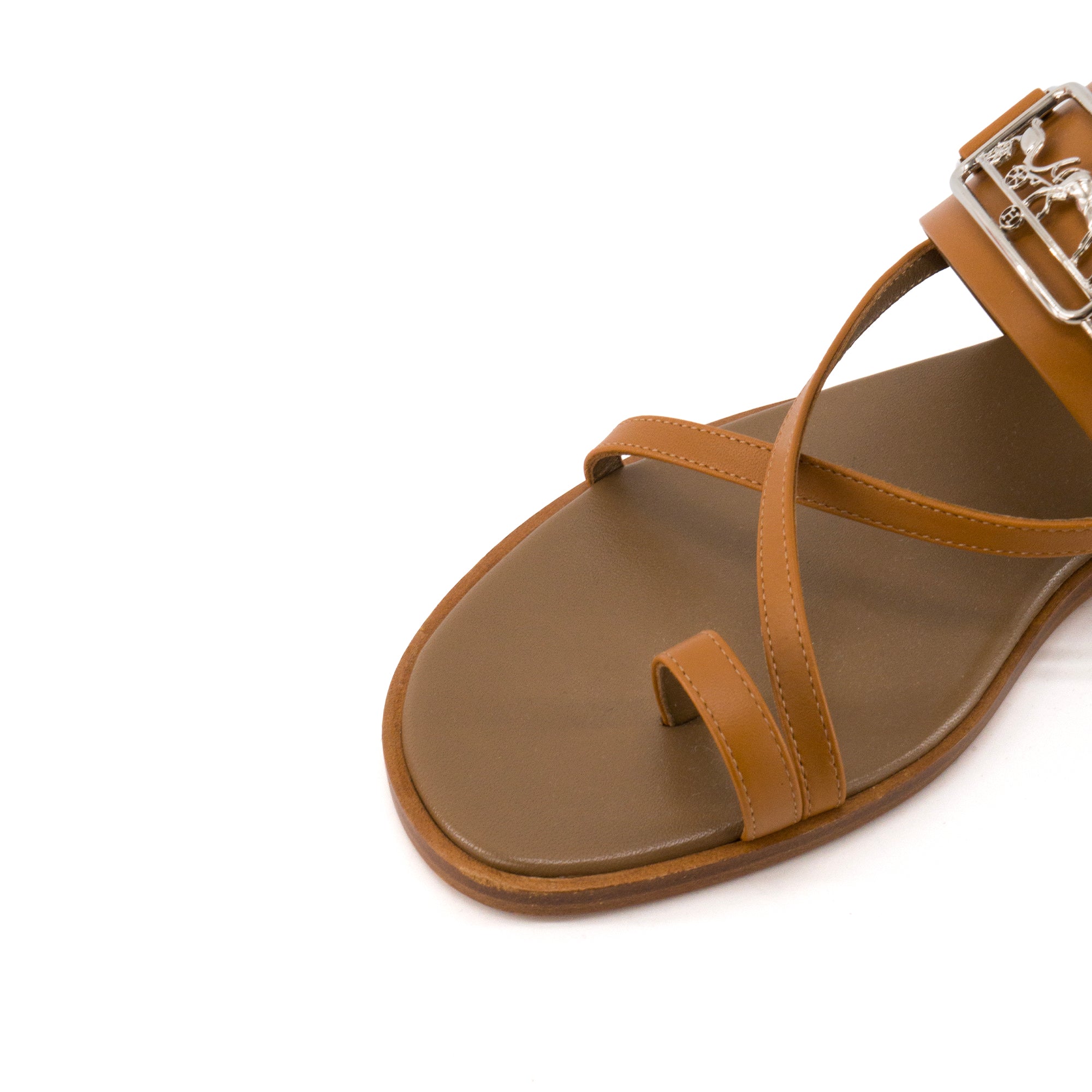 HERMÈS - Sandales Alba Hermès en cuir lisse marron (T36)