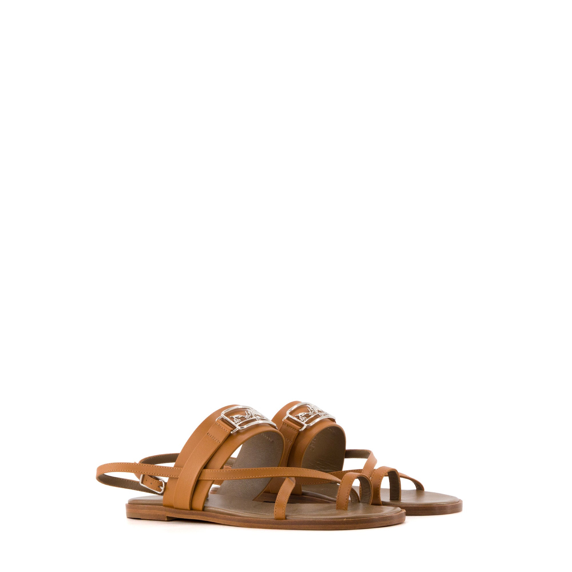HERMÈS - Sandales Alba Hermès en cuir lisse marron (T36)
