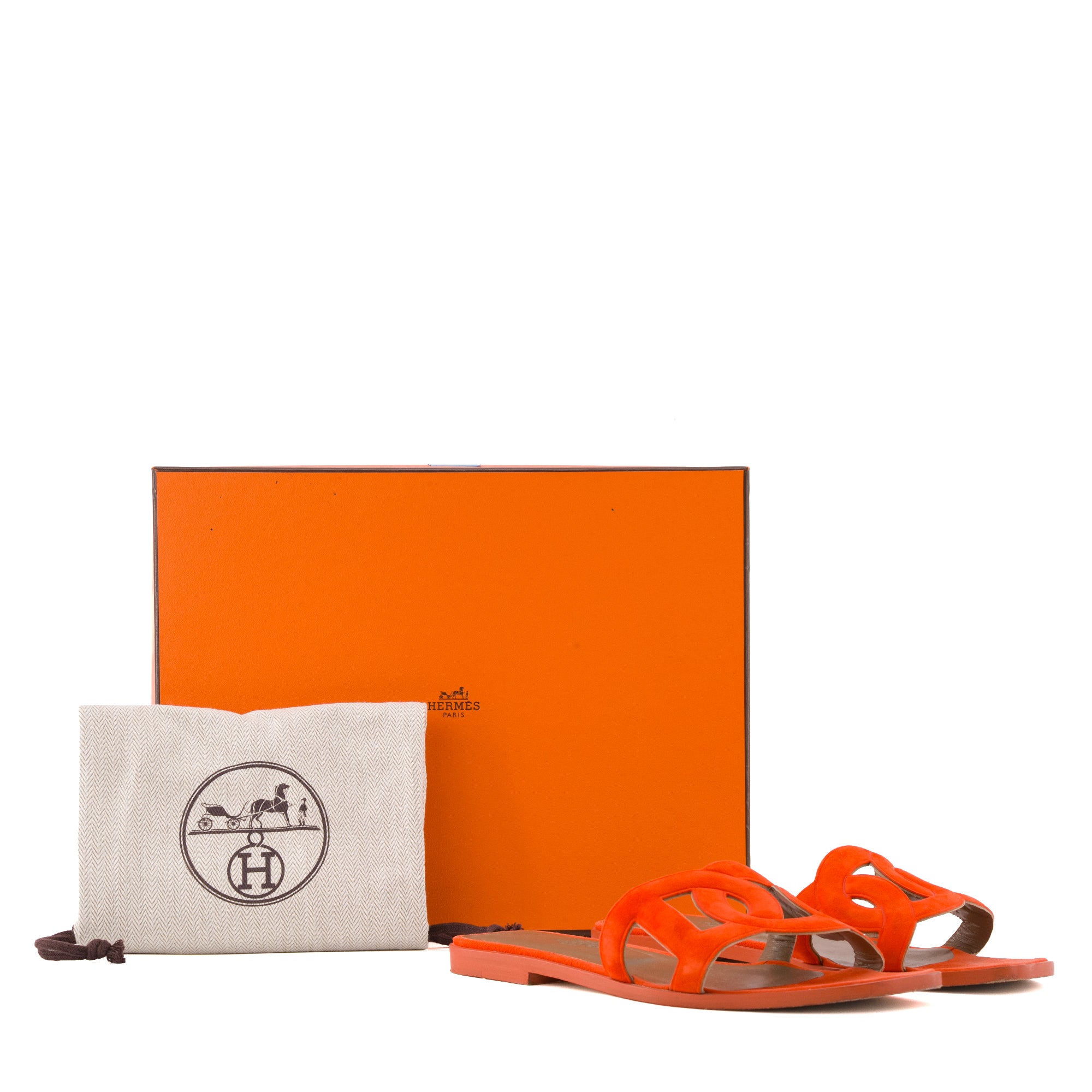 HERMÈS - Sandales Aloha Hermès en daim orange (T37.5)