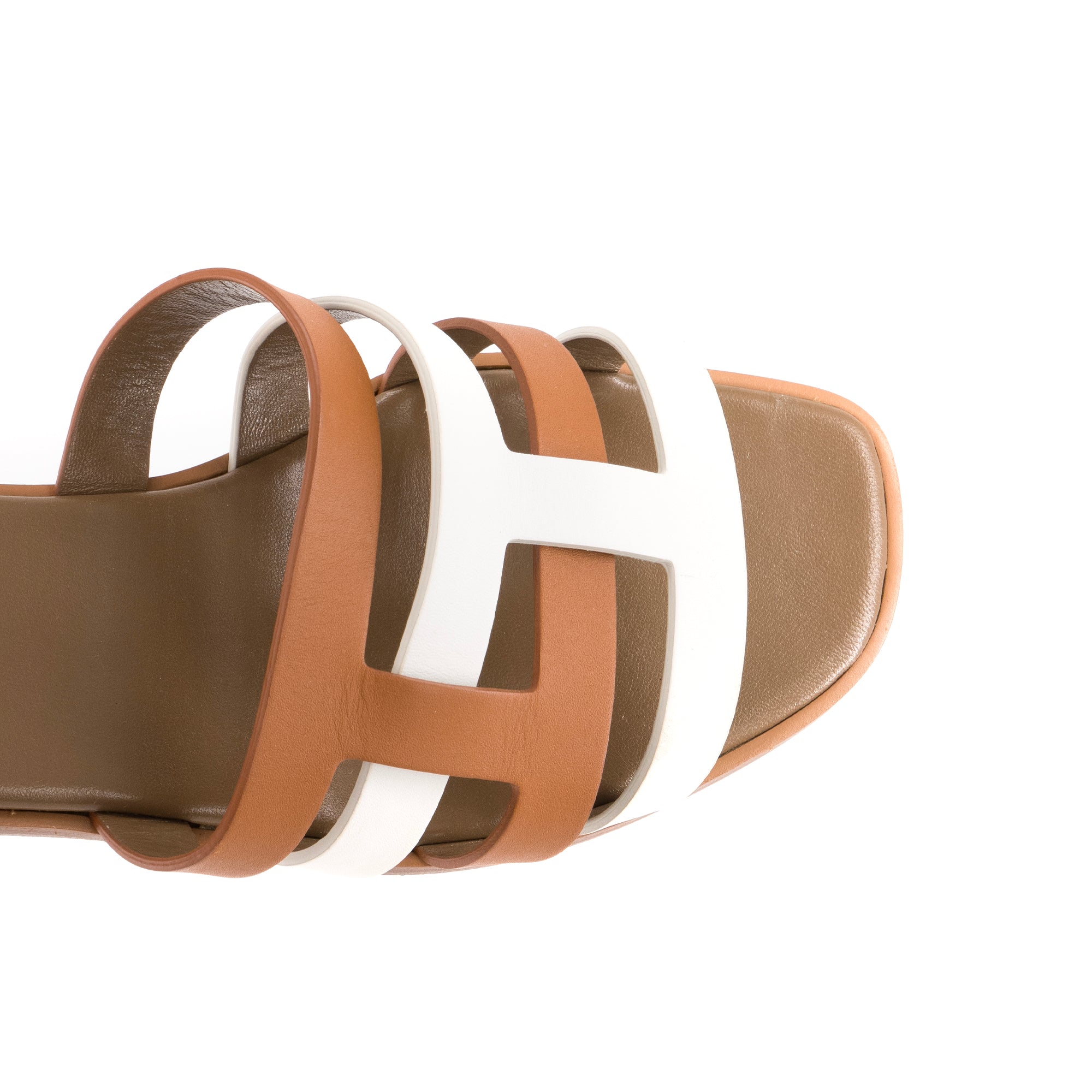 HERMÈS - Sandales Amore Hermès en cuir marron et blanc (T39)