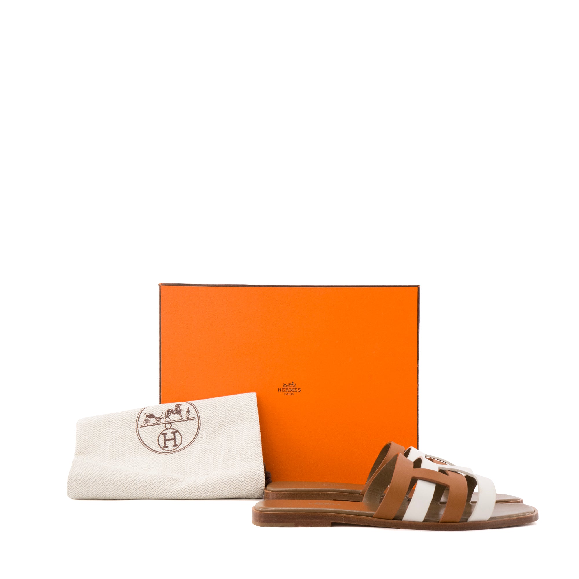 HERMÈS - Sandales Amore Hermès en cuir marron et blanc (T39)