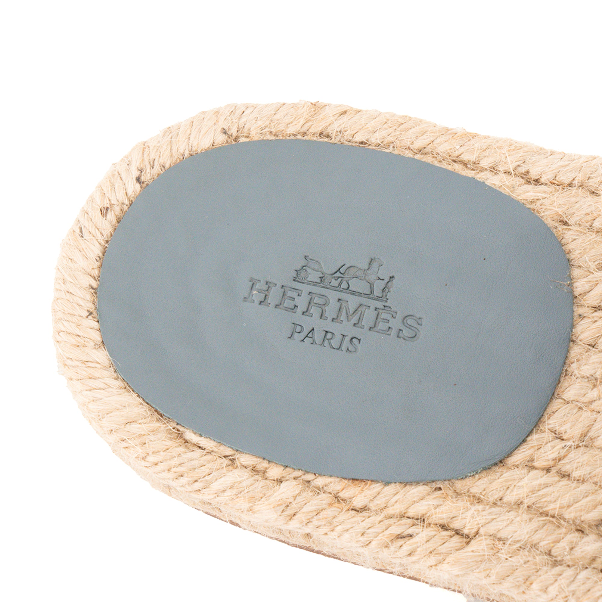 HERMÈS - Sandales Antigua Hermès en daim gris et raphia (T40)