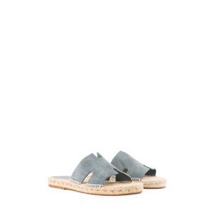 HERMÈS - Sandales Antigua Hermès en daim gris et raphia (T40)