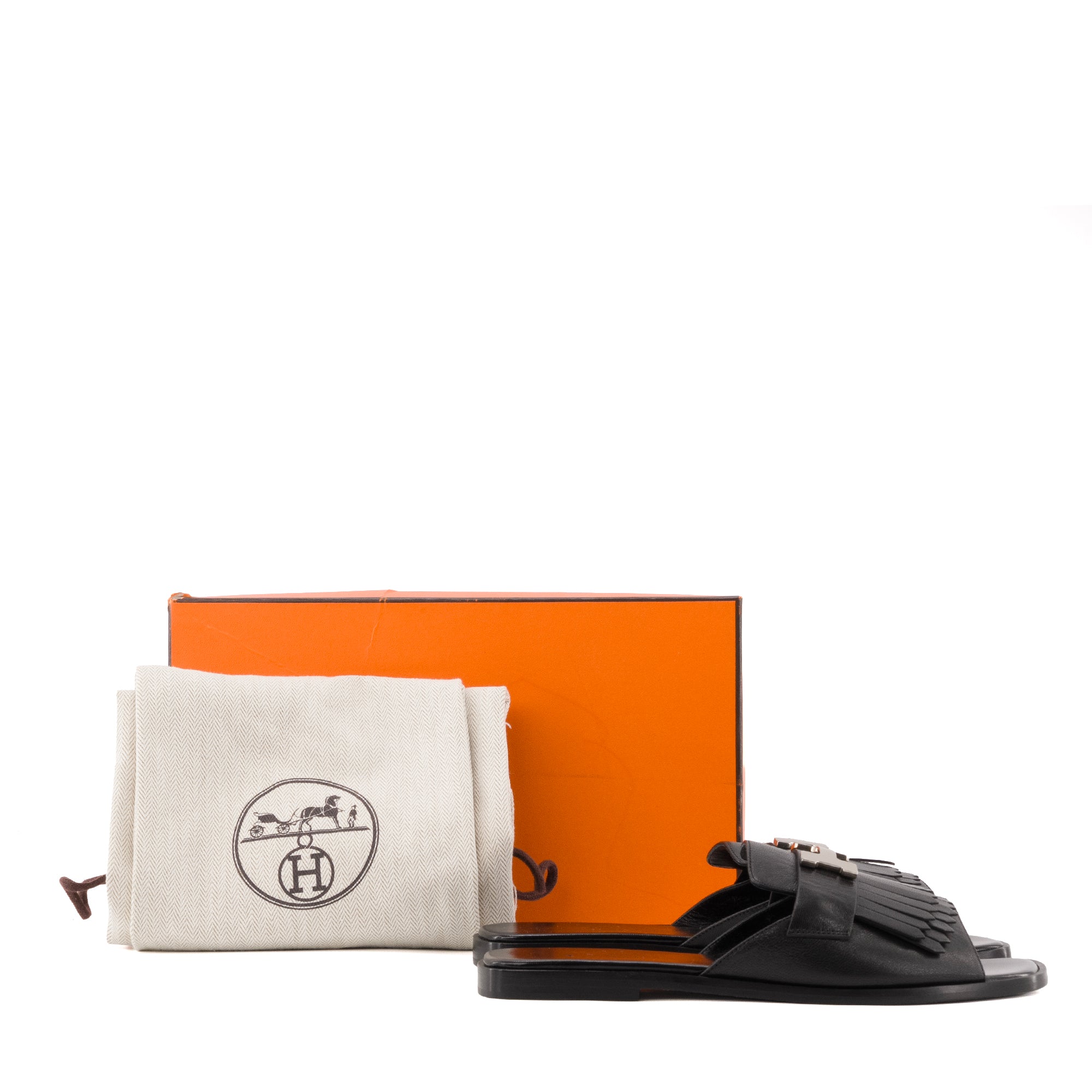 HERMÈS - Sandales Auteuil Hermès en cuir noir (T37)