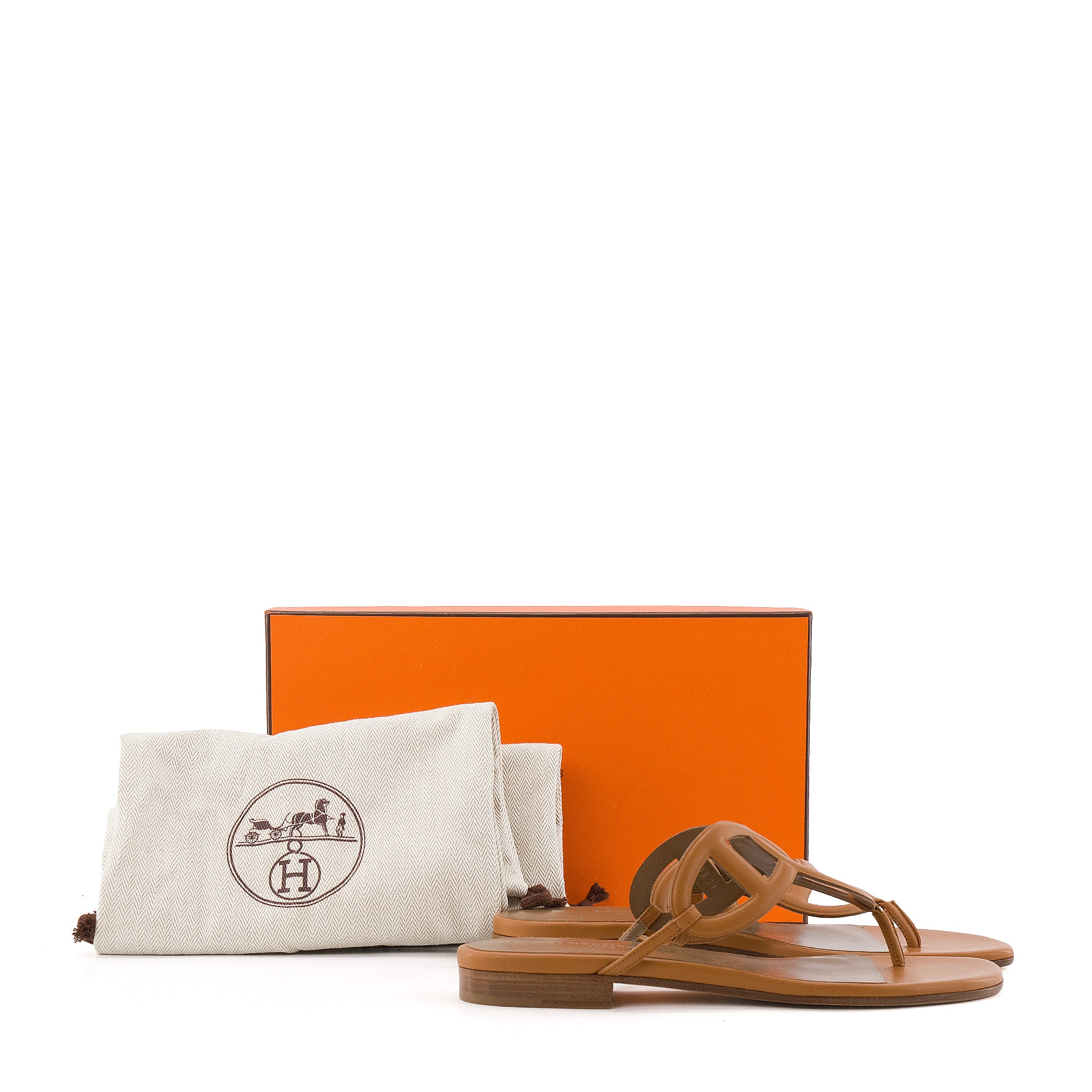 HERMÈS - Sandales Beach Hermès en cuir marron (T37.5)