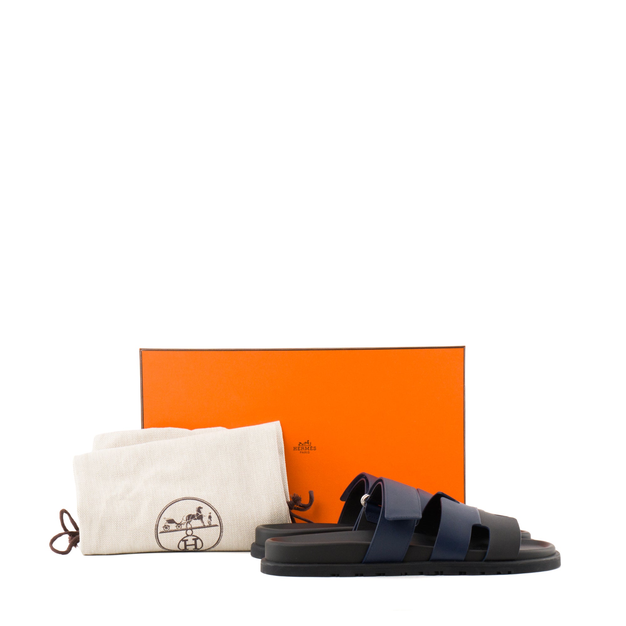 HERMÈS - Sandales Chypre Hermès en cuir bicolore noir et bleu (T42)