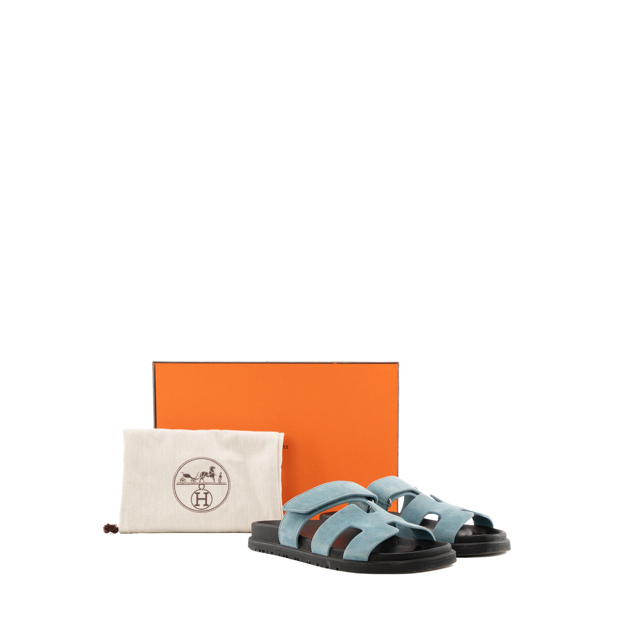 HERMÈS - Sandales Chypre Hermès en daim bleu (T36)