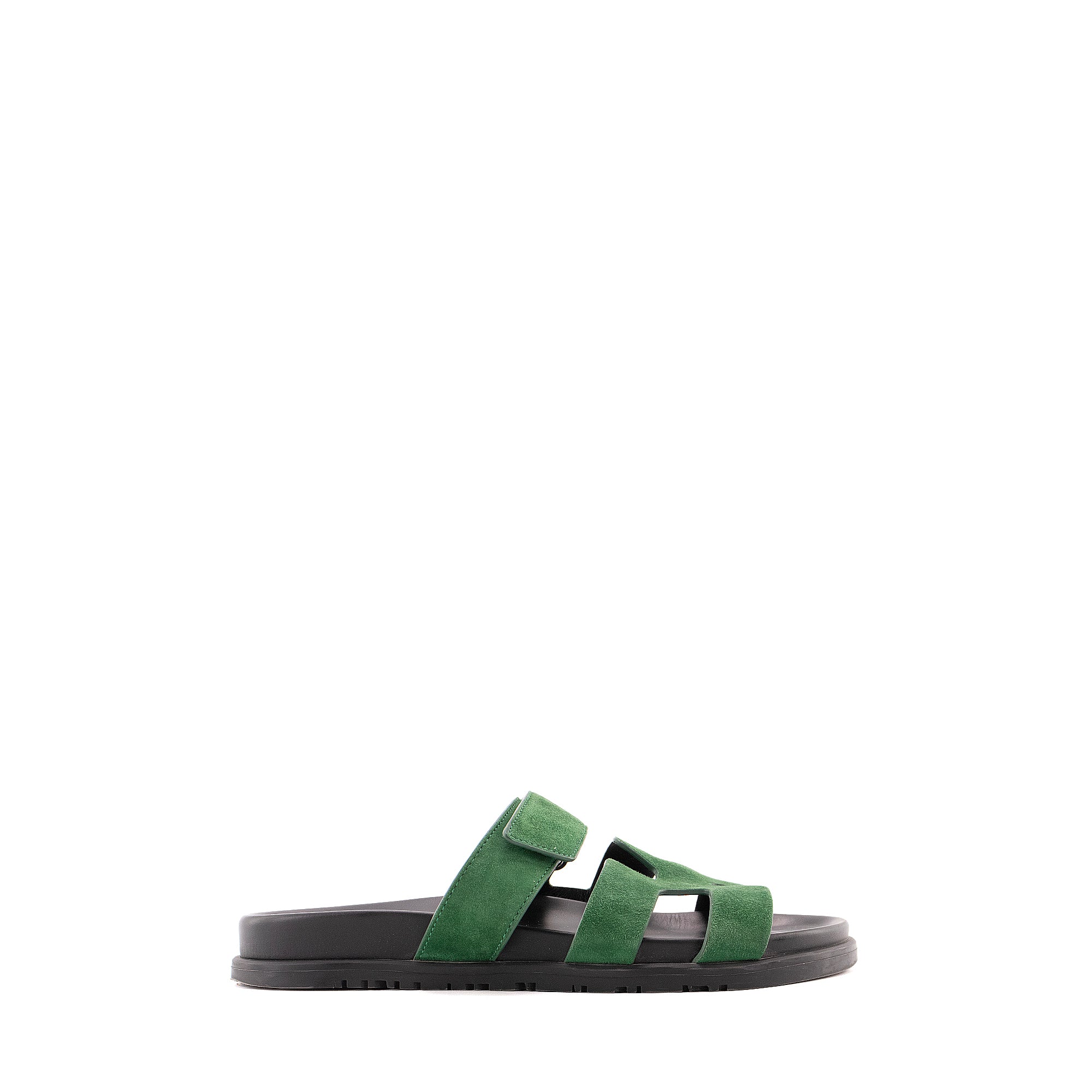 HERMÈS - Sandales Chypre Hermès en daim vert (T38,5)