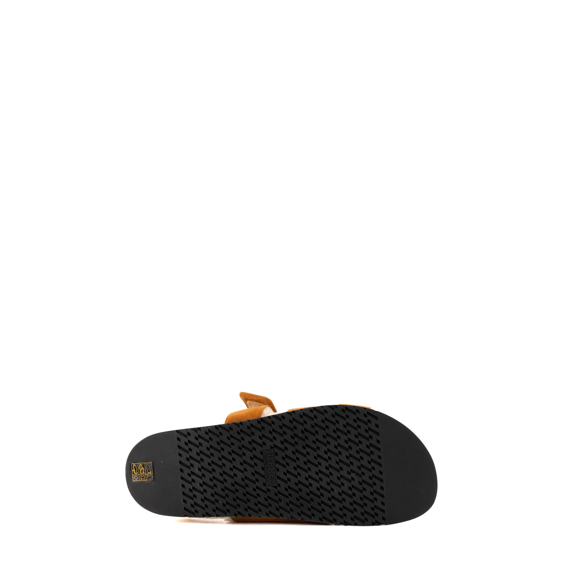 HERMÈS - Sandales Chypre Hermès en velours de chèvre marron et peau lainée beige (T44)