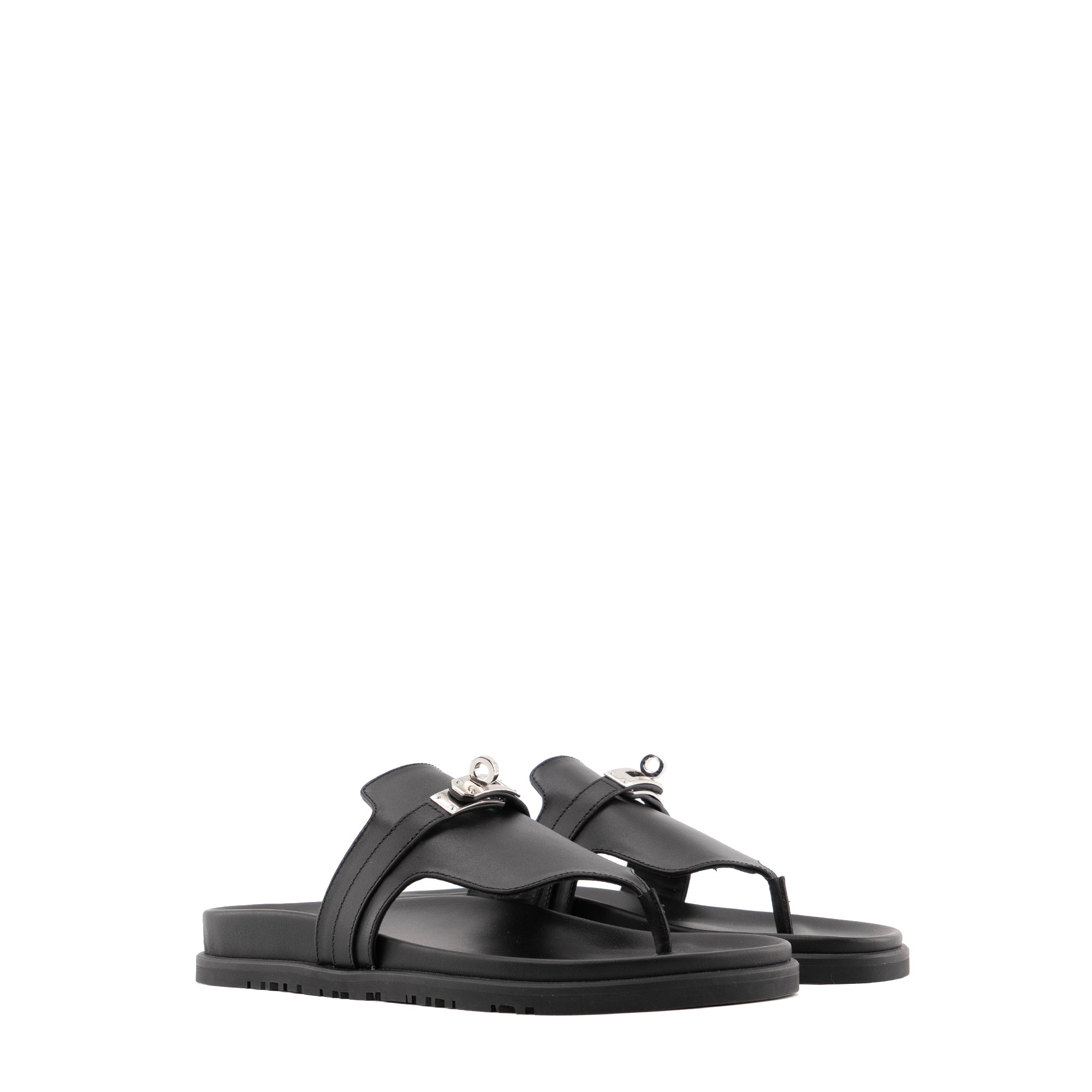 HERMÈS - Sandales Empire Hermès en cuir noir (T38,5)