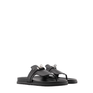 HERMÈS - Sandales Empire Hermès en cuir noir (T38,5)