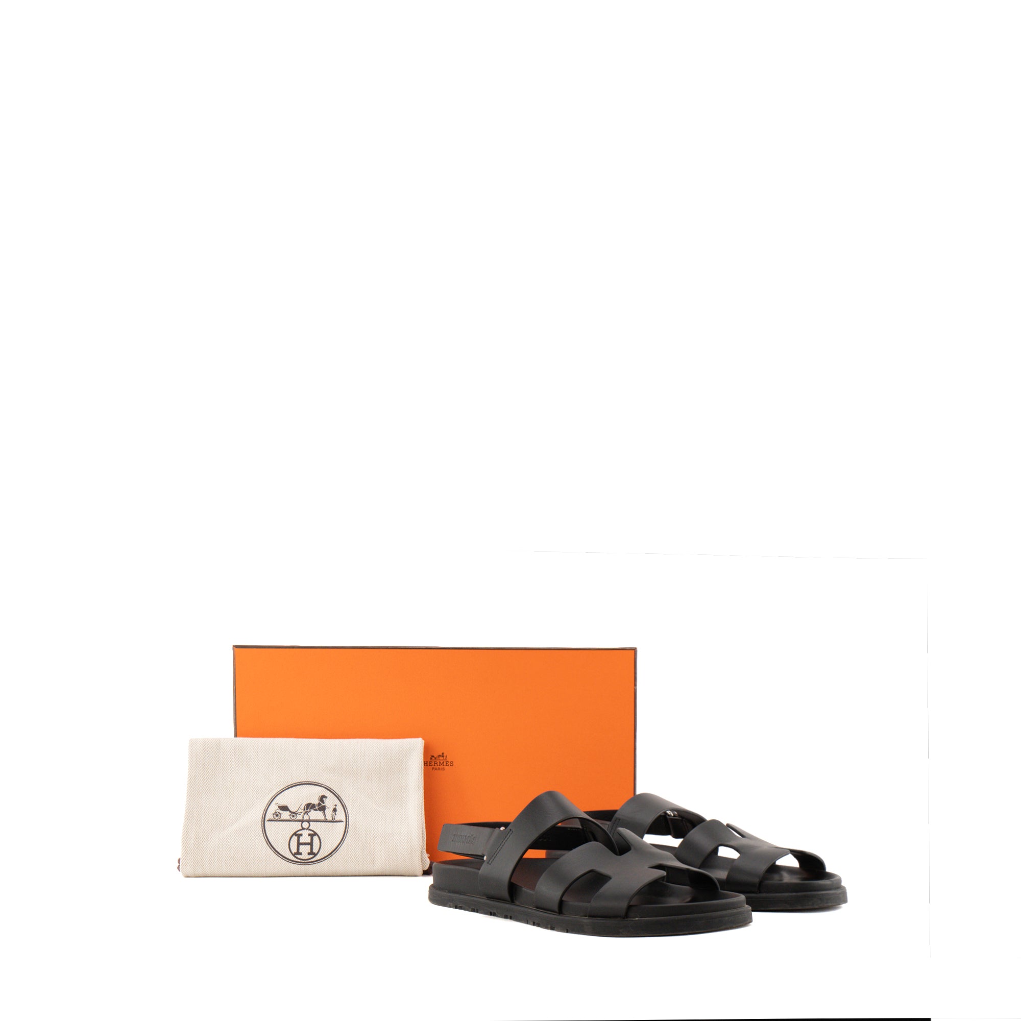 HERMES - Sandales Genius Hermès en cuir lisse noir (T39)