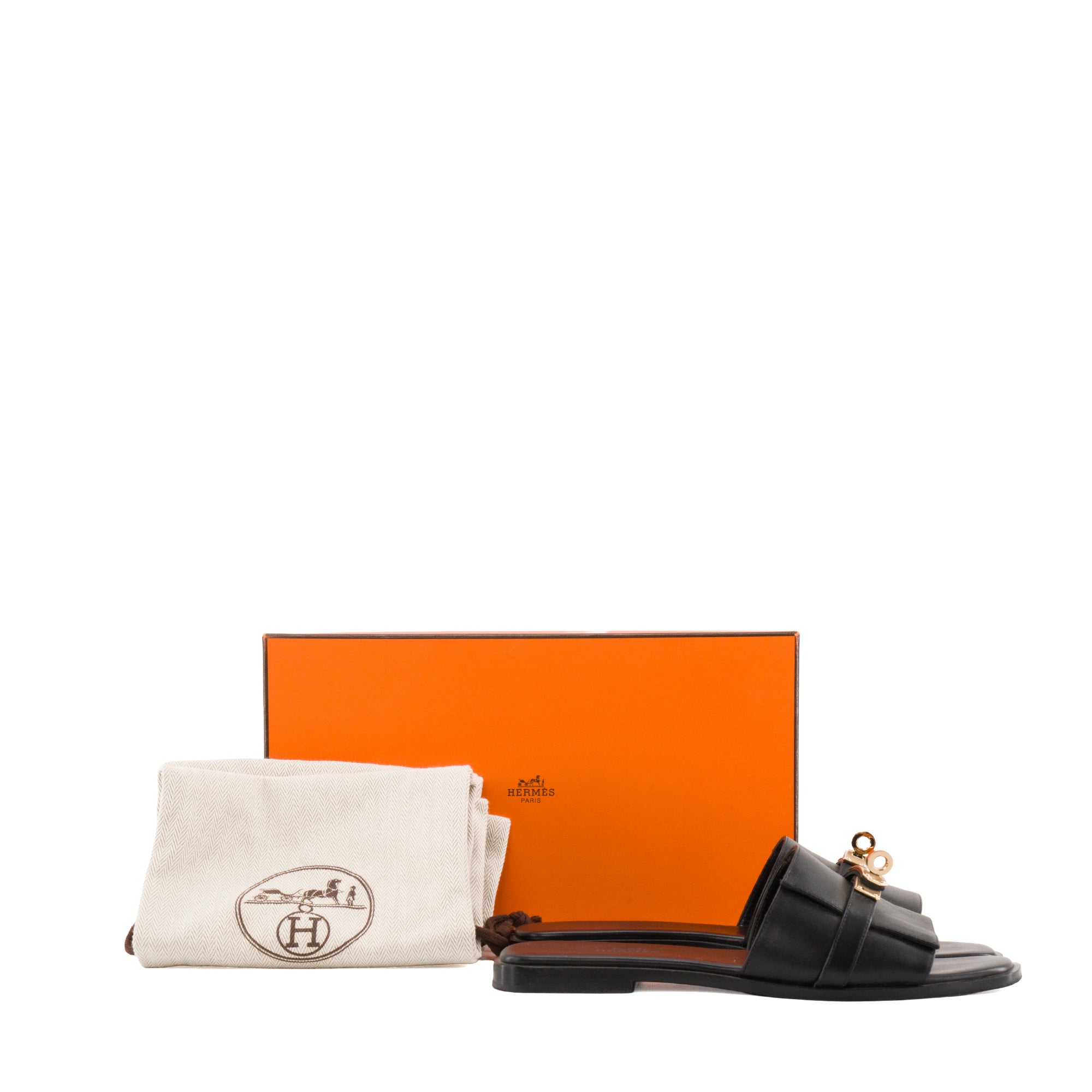 HERMÈS - Sandales Giulia Hermès en cuir lisse noir (T37)