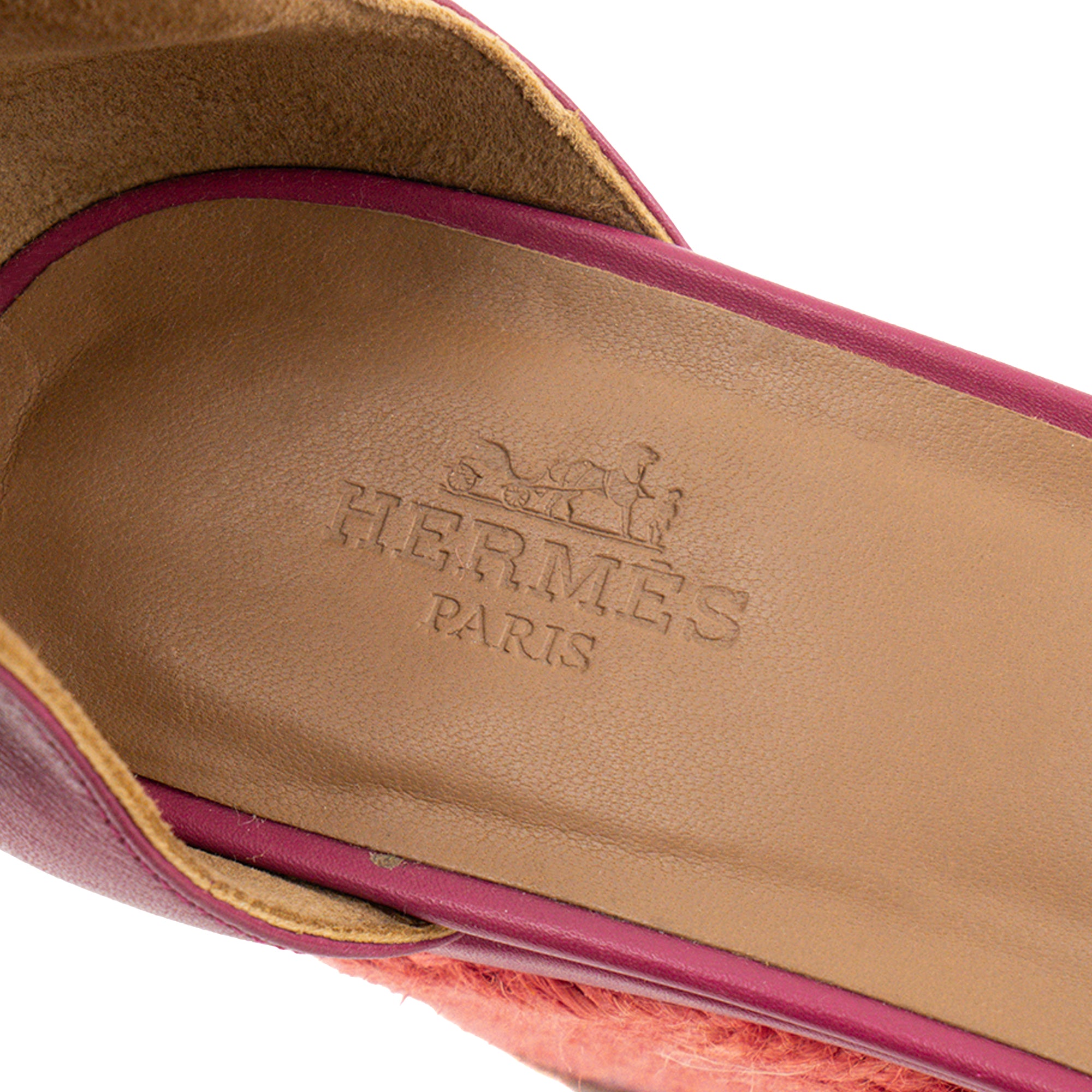 HERMÈS - Sandales Ilana à plateforme Hermès en cuir lisse et raphia rose (T37)
