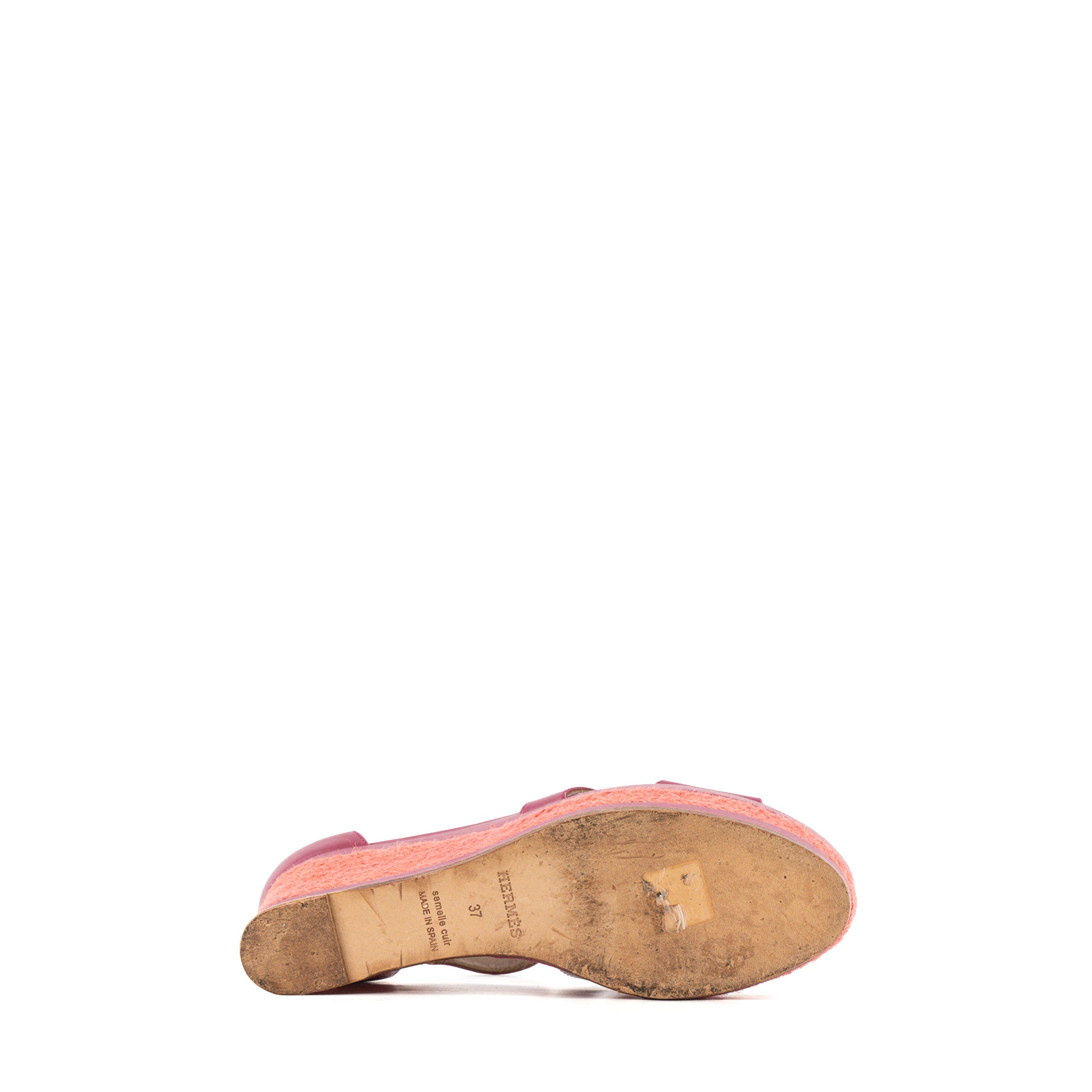 HERMÈS - Sandales Ilana à plateforme Hermès en cuir lisse et raphia rose (T37)
