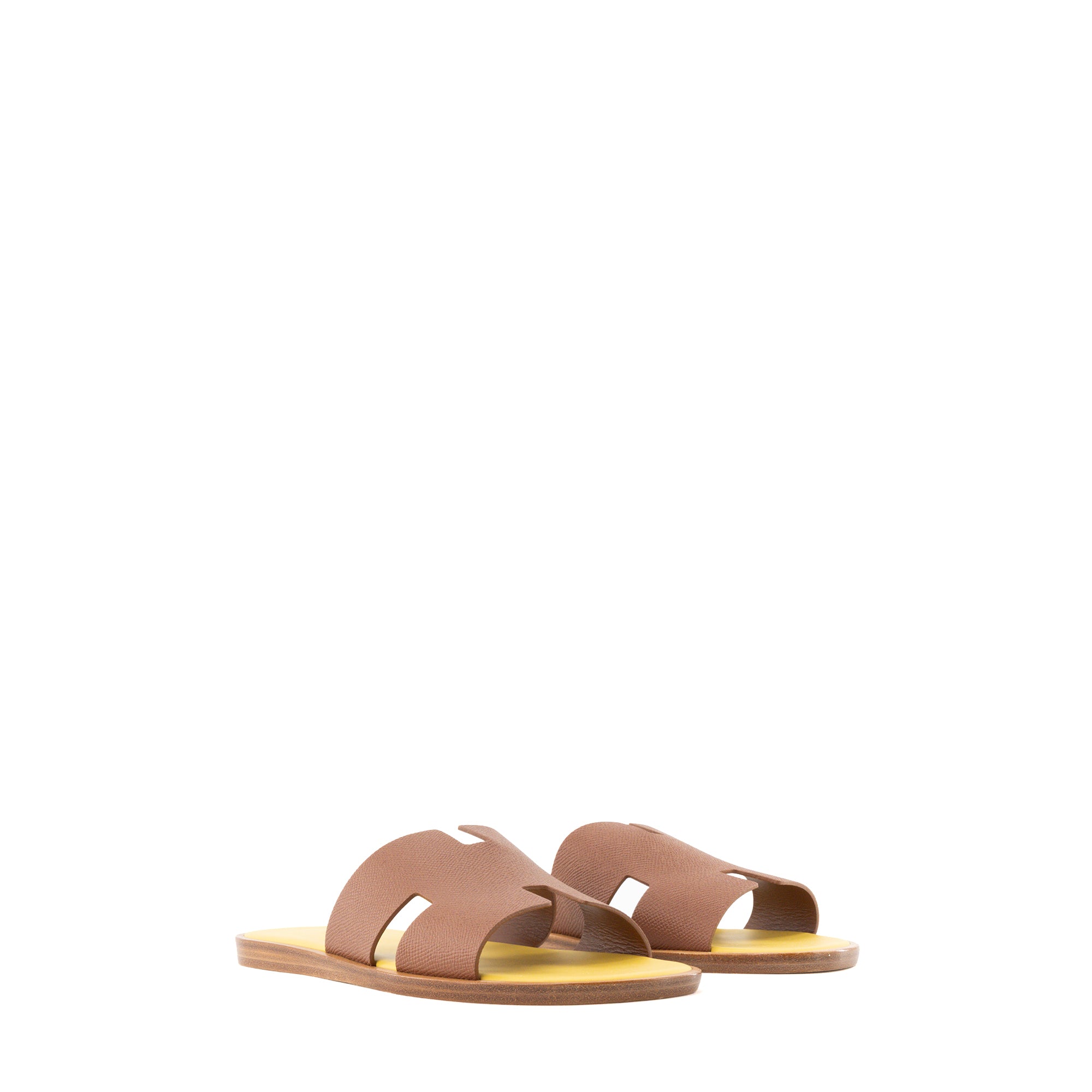 HERMÈS - Sandales Izmir Hermès en cuir epsom marron gold et jaune (T41)