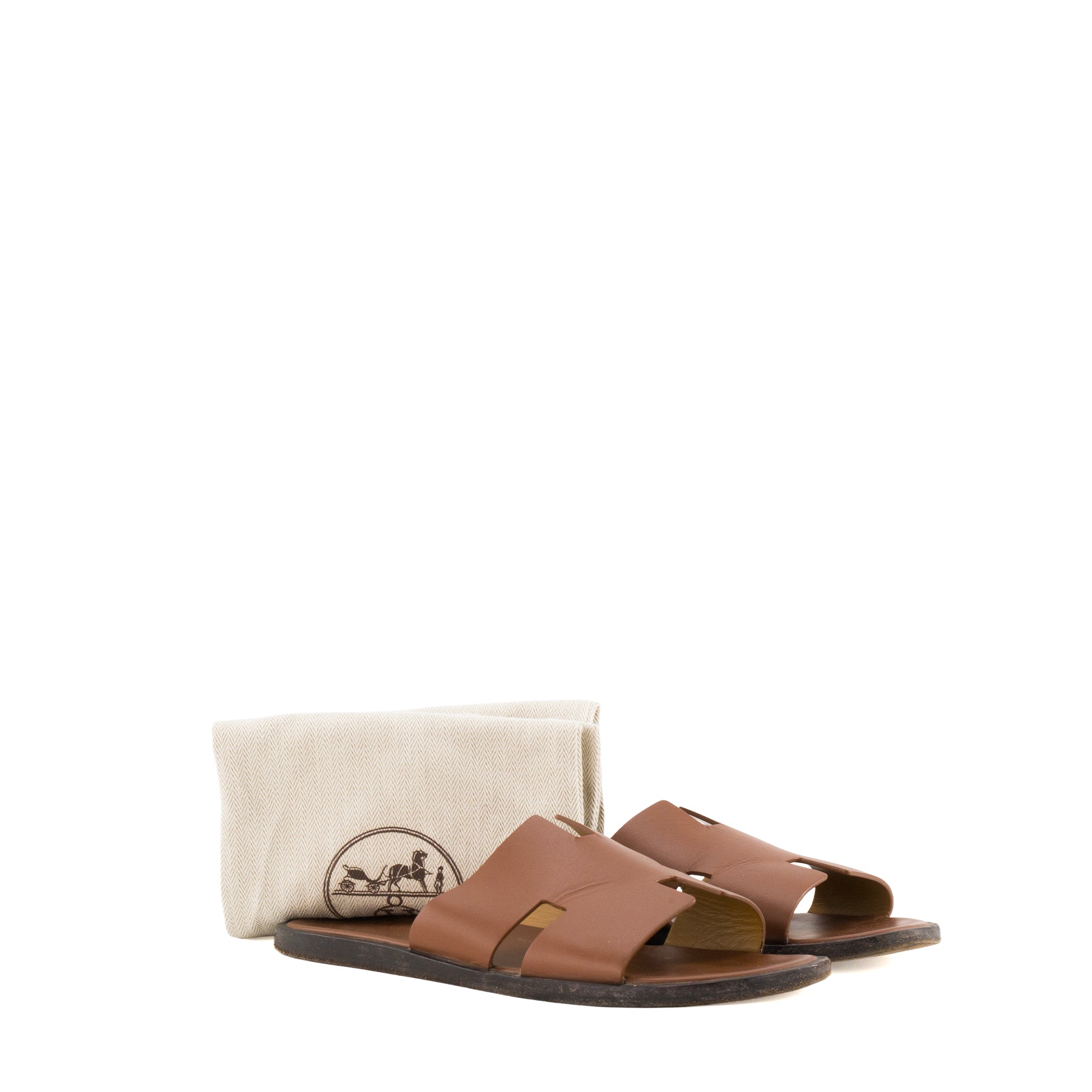 HERMÈS - Sandales Izmir Hermès en cuir lisse marron (T43)