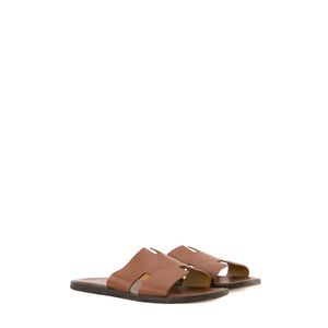 HERMÈS - Sandales Izmir Hermès en cuir lisse marron (T43)