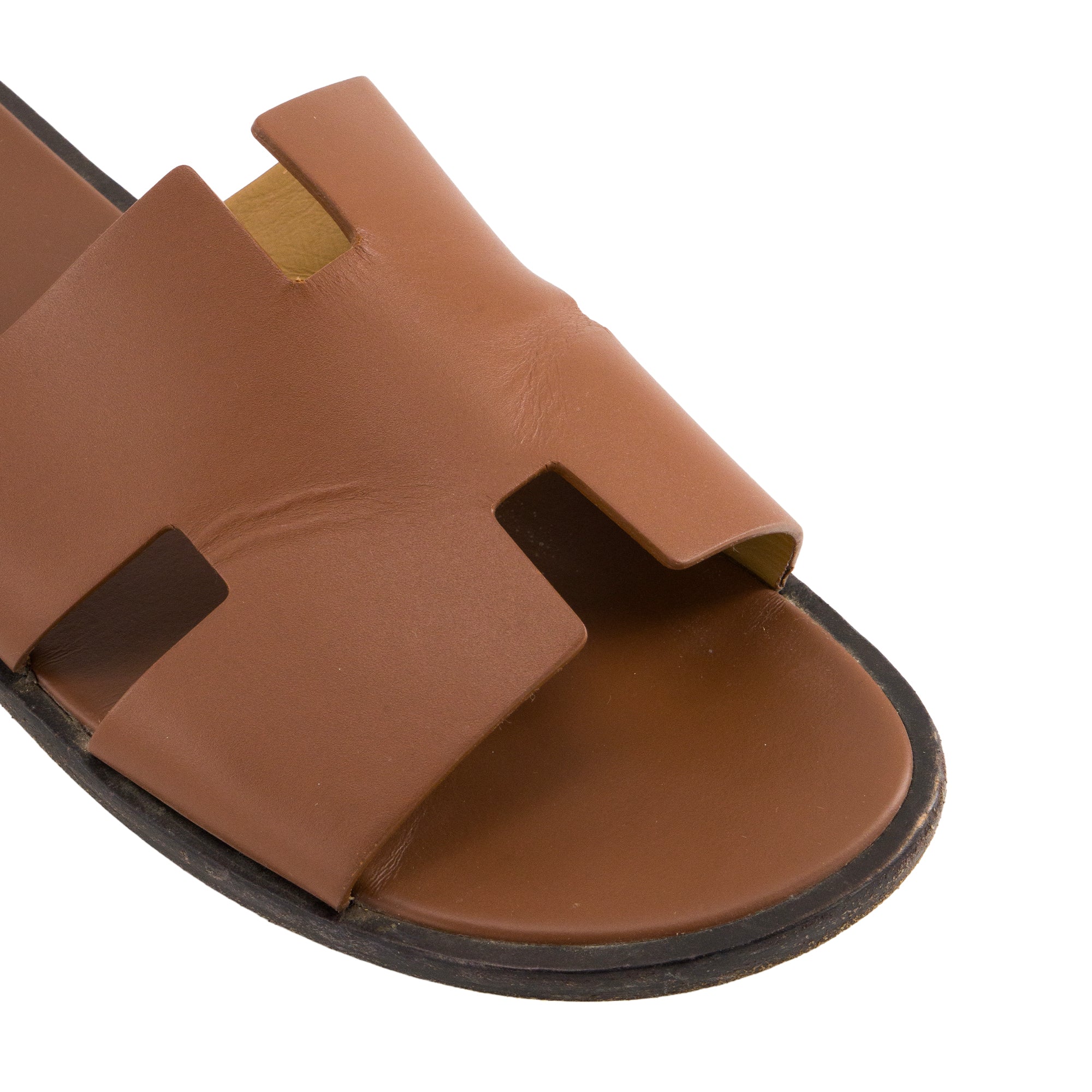 HERMÈS - Sandales Izmir Hermès en cuir lisse marron (T43)