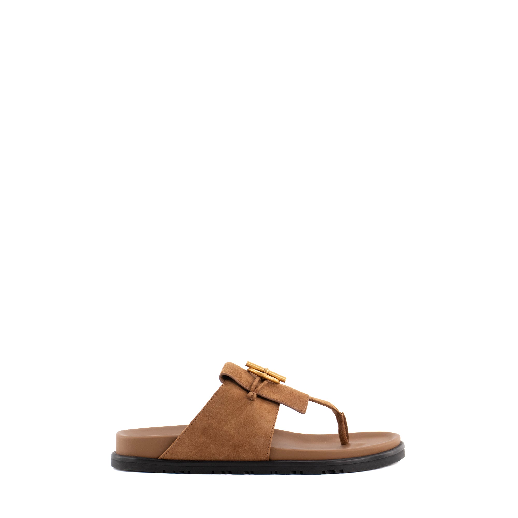 HERMÈS - Sandales Joyce Hermès en cuir de chèvre velours marron (T38.5)
