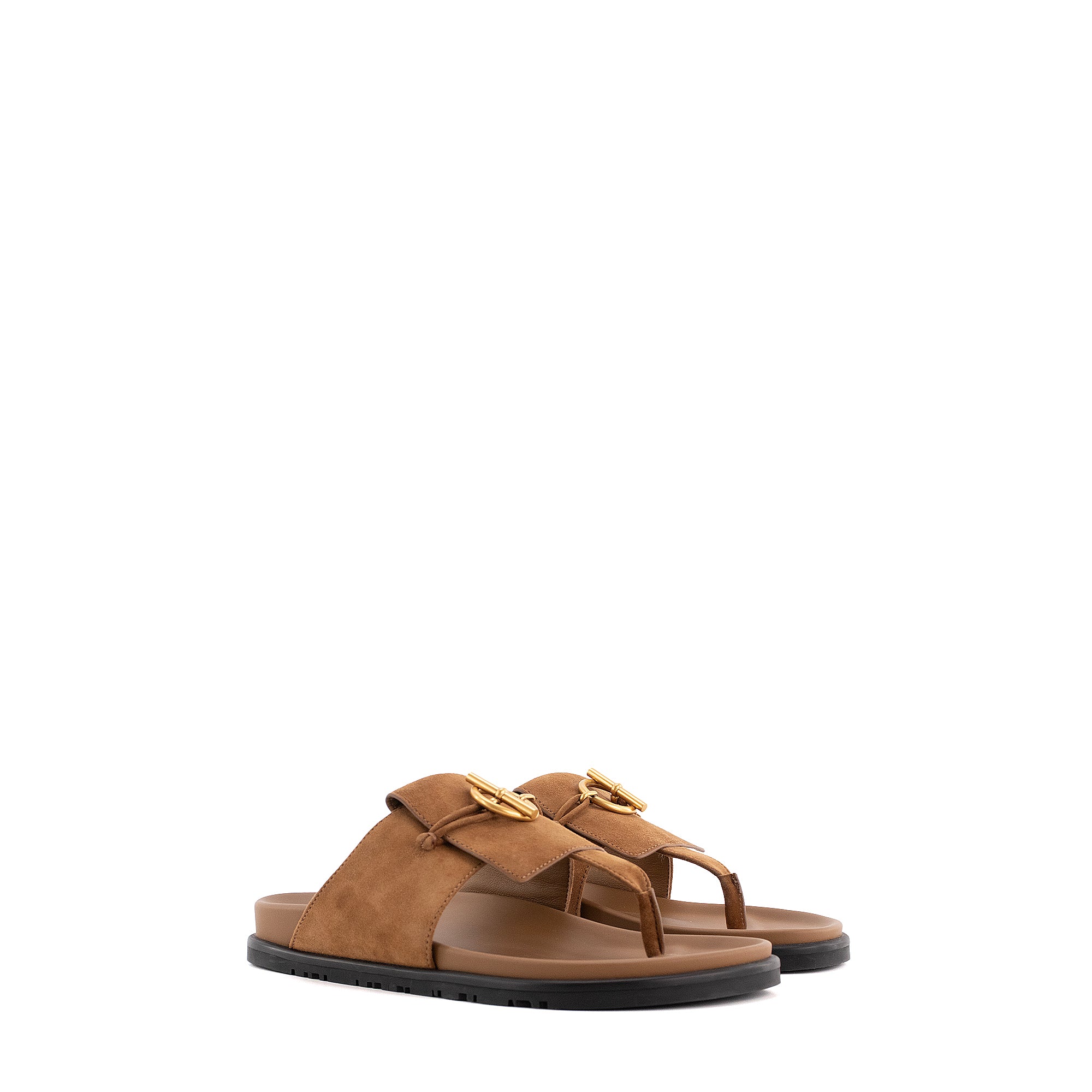 HERMÈS - Sandales Joyce Hermès en cuir de chèvre velours marron (T38.5)