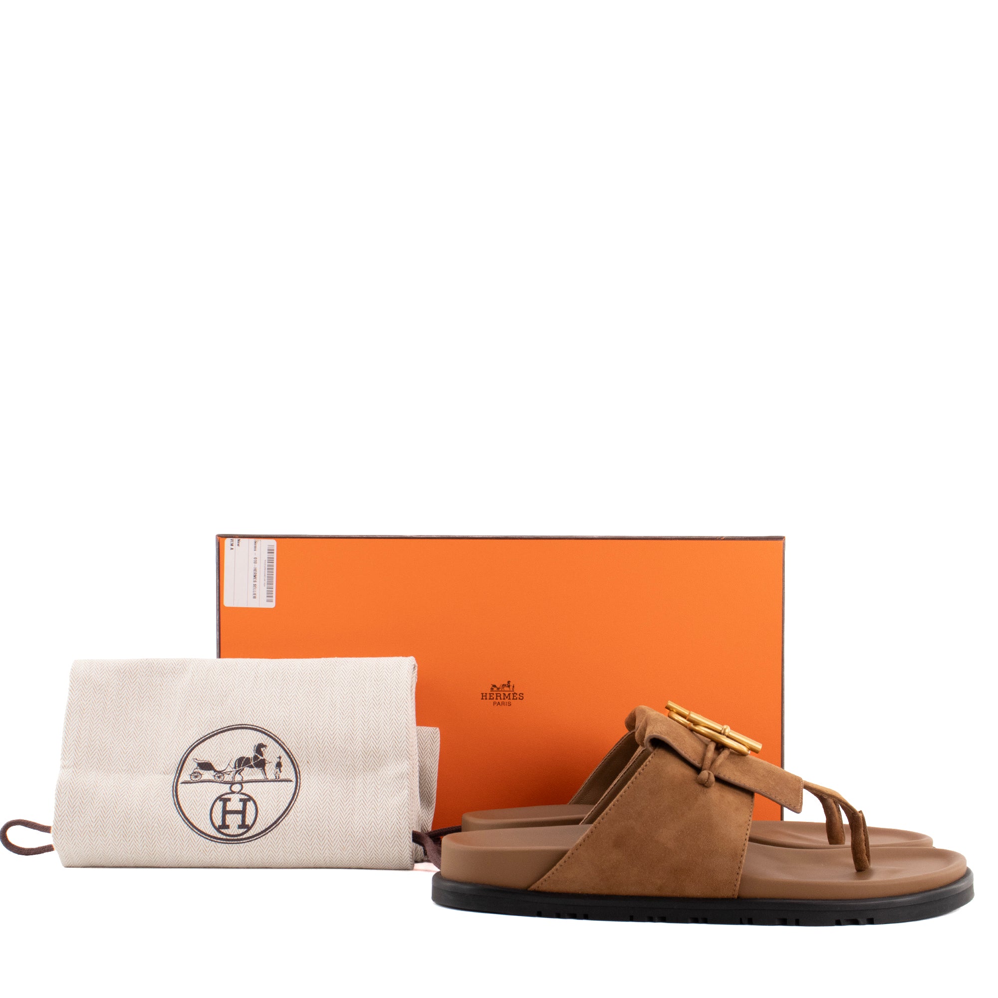 HERMÈS - Sandales Joyce Hermès en cuir de chèvre velours marron (T38.5)