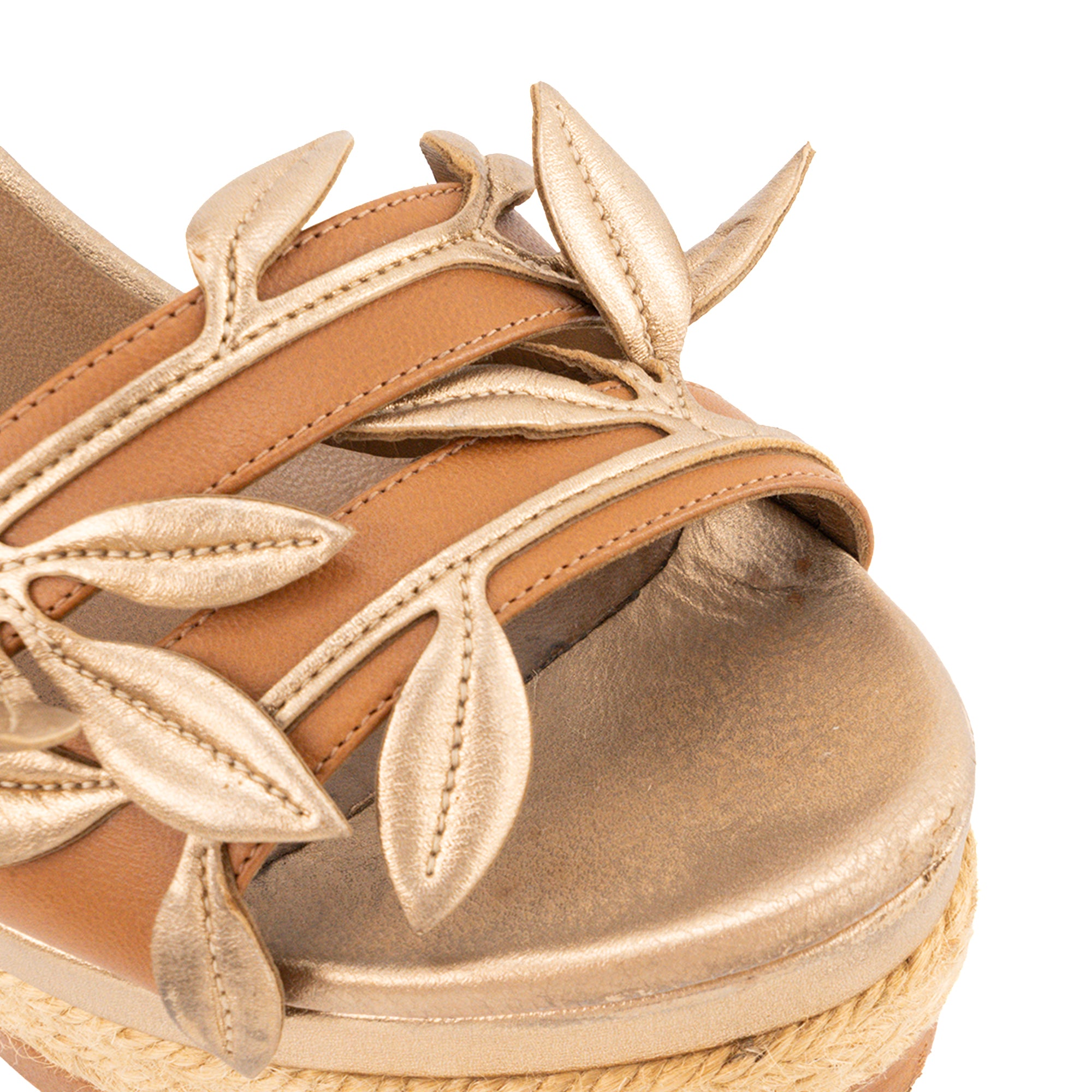 HERMÈS - Sandales Mambo à plateformes Hermès en cuir marron et doré (T37)