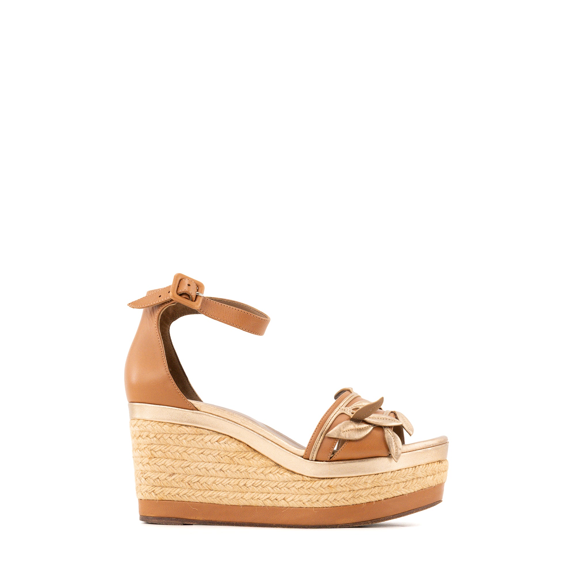 HERMÈS - Sandales Mambo à plateformes Hermès en cuir marron et doré (T37)
