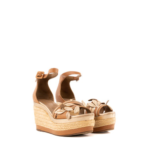 HERMÈS - Sandales Mambo à plateformes Hermès en cuir marron et doré (T37)