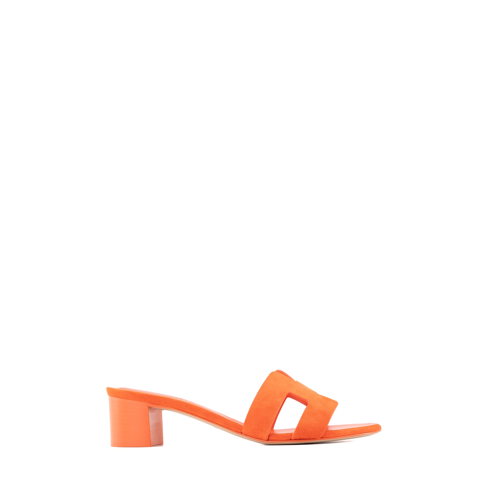 HERMÈS - Sandales Oasis Hermès en chèvre velours orange corail (T37,5)