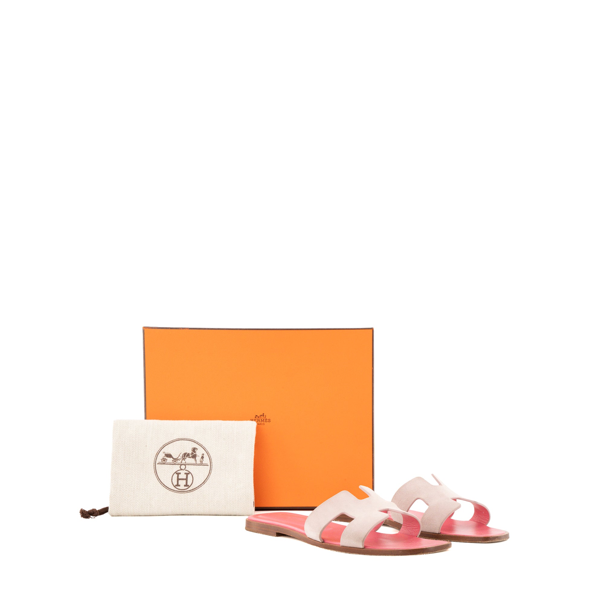 HERMÈS - Sandales Oran Hermès en daim et cuir rose (T38)