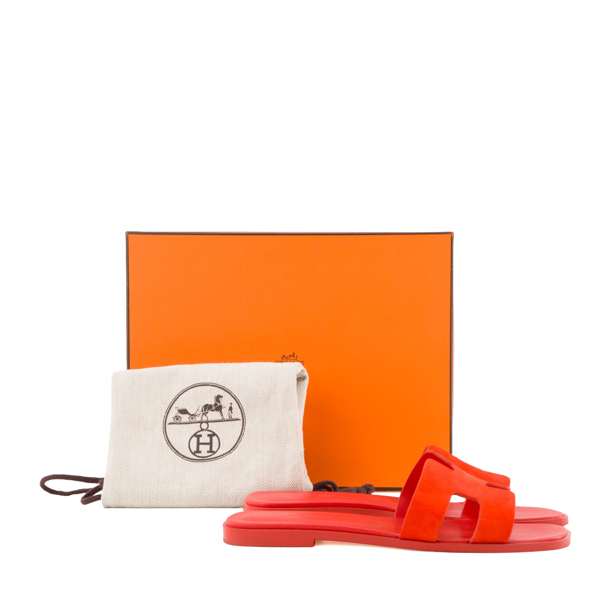 HERMÈS - Sandales Oran Hermès en daim rouge (T38)