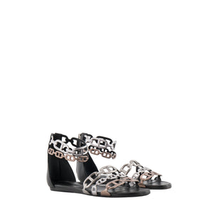 HERMÈS - Sandales Vénus Hermès en cuir métallisé gris et marron (T36)