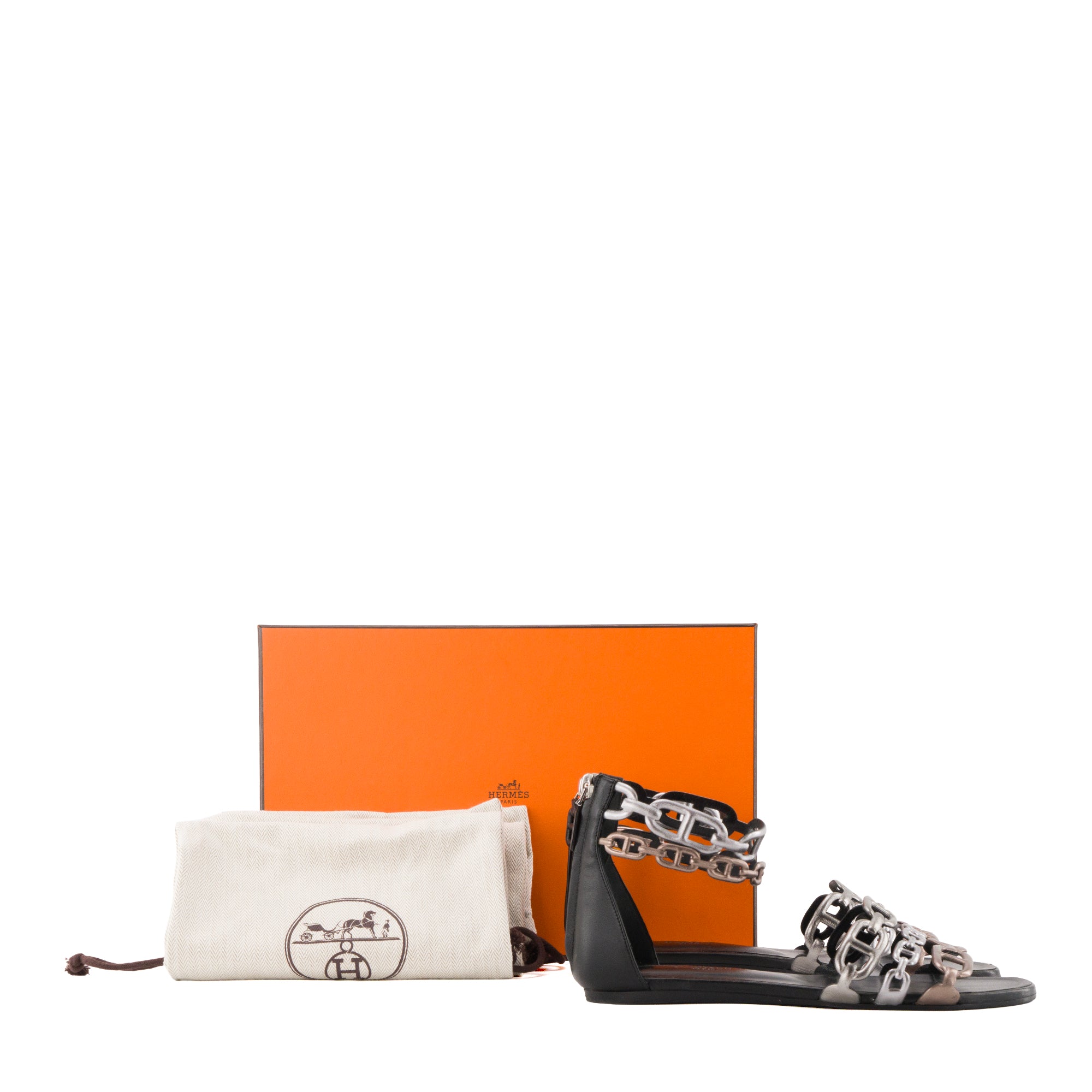 HERMÈS - Sandales Vénus Hermès en cuir métallisé gris et marron (T36)