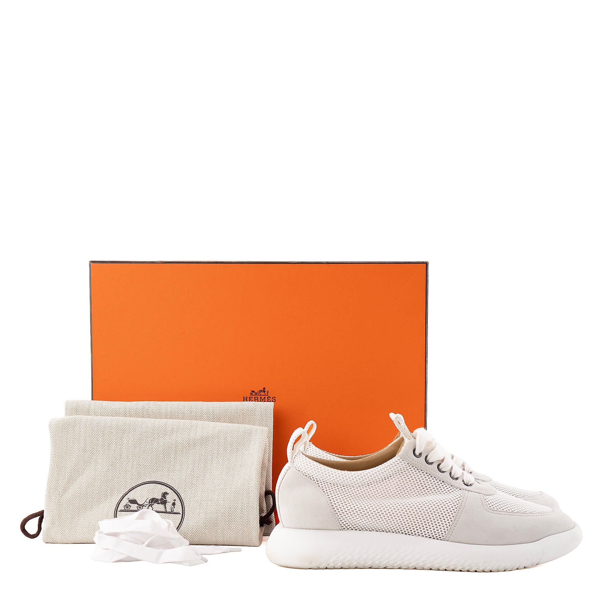 HERMÈS - Sneakers Azur Hermès en toile et daim blanc cassé (T39.5)