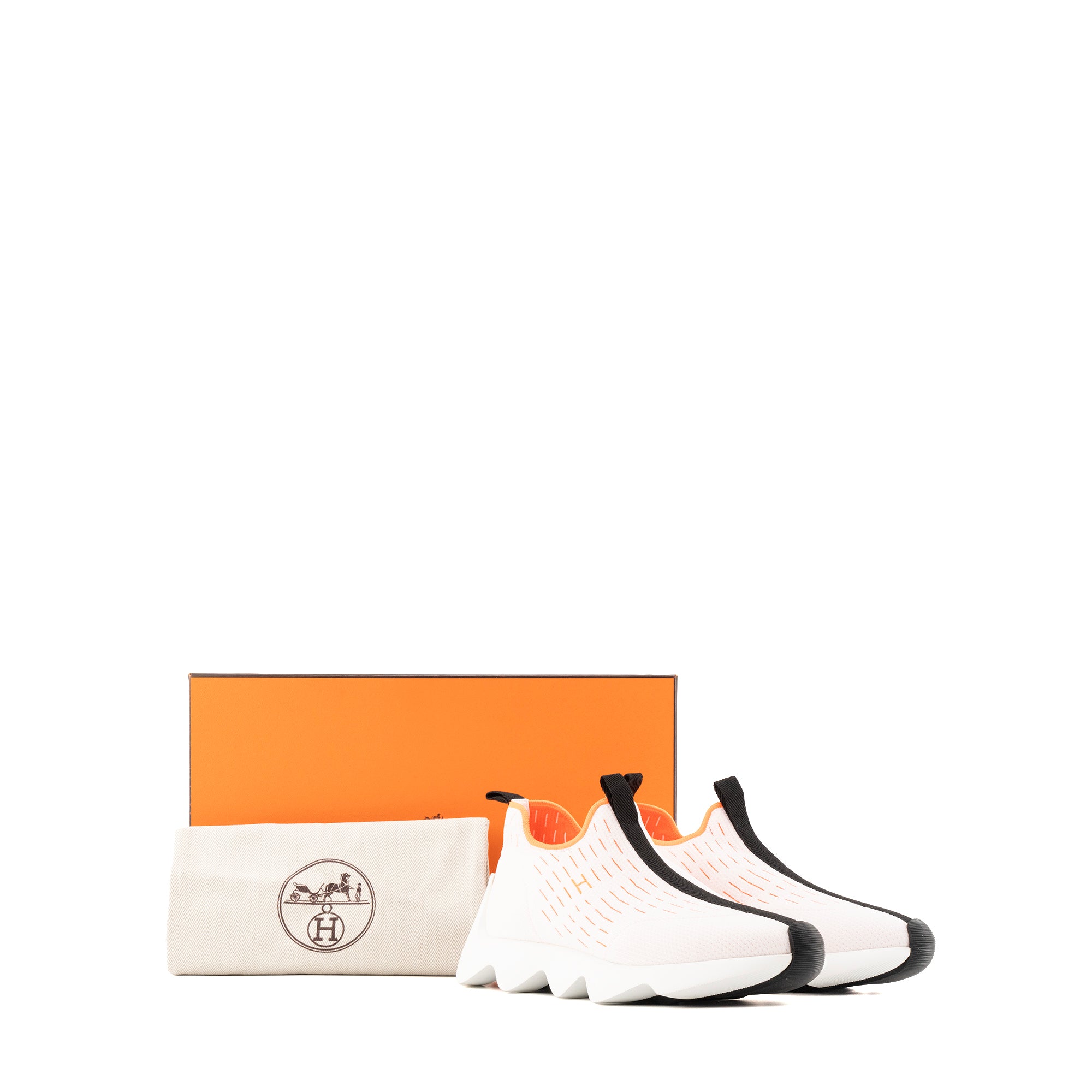 HERMÈS - Sneakers Eclair Hermès en toile blanche et orange (T37)