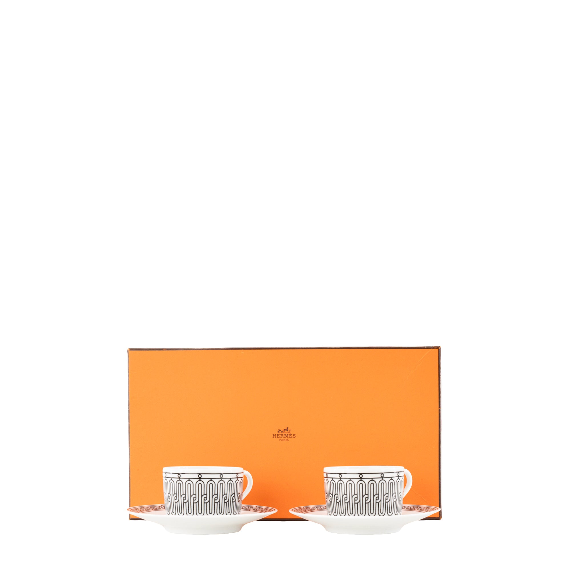 HERMES - Tasses à thé et soucoupes H Déco Hermès en porcelaine blanche et noire