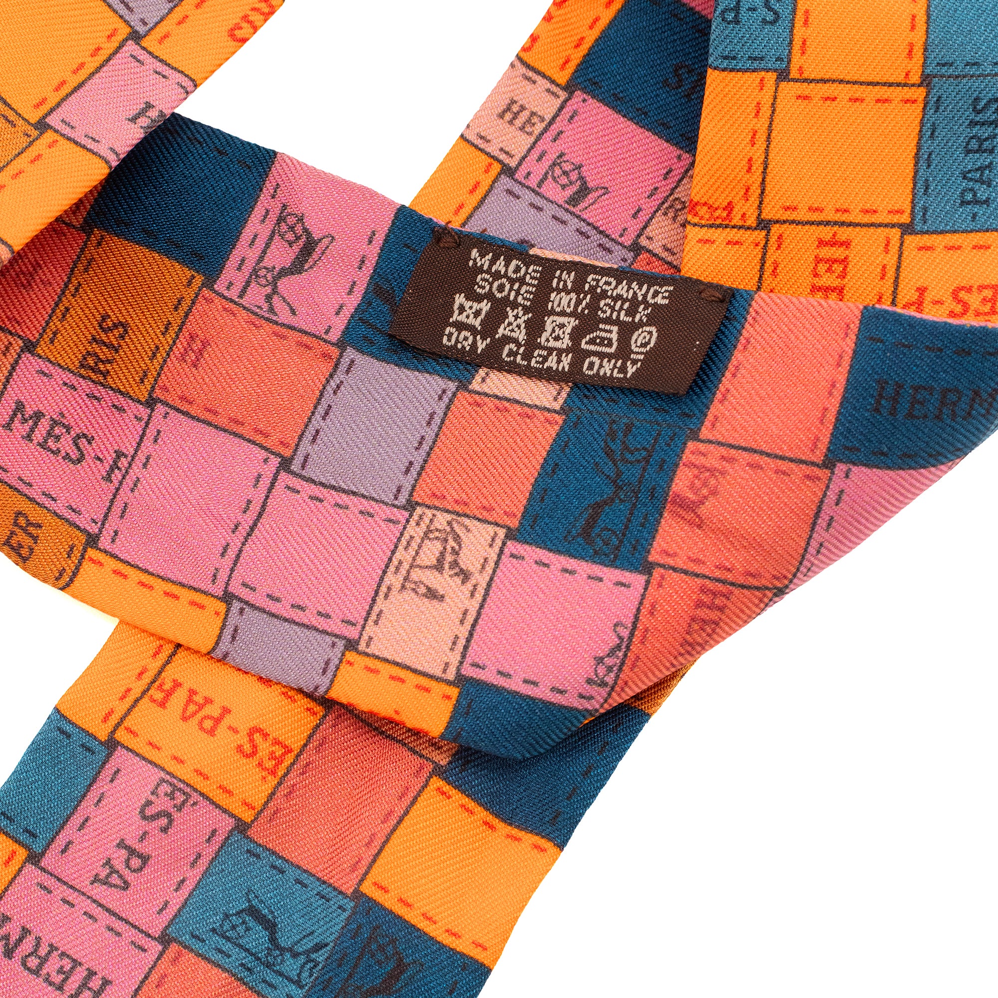 HERMÈS - Twilly Bolduc Hermès en soie multicolore