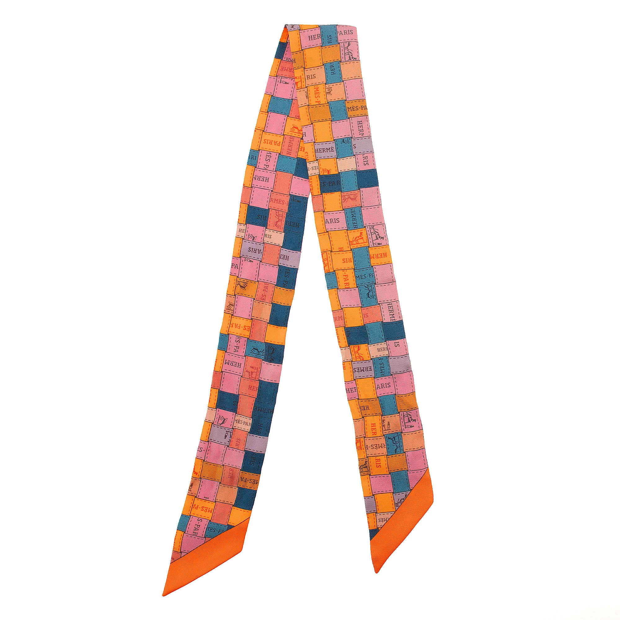 HERMÈS - Twilly Bolduc Hermès en soie multicolore