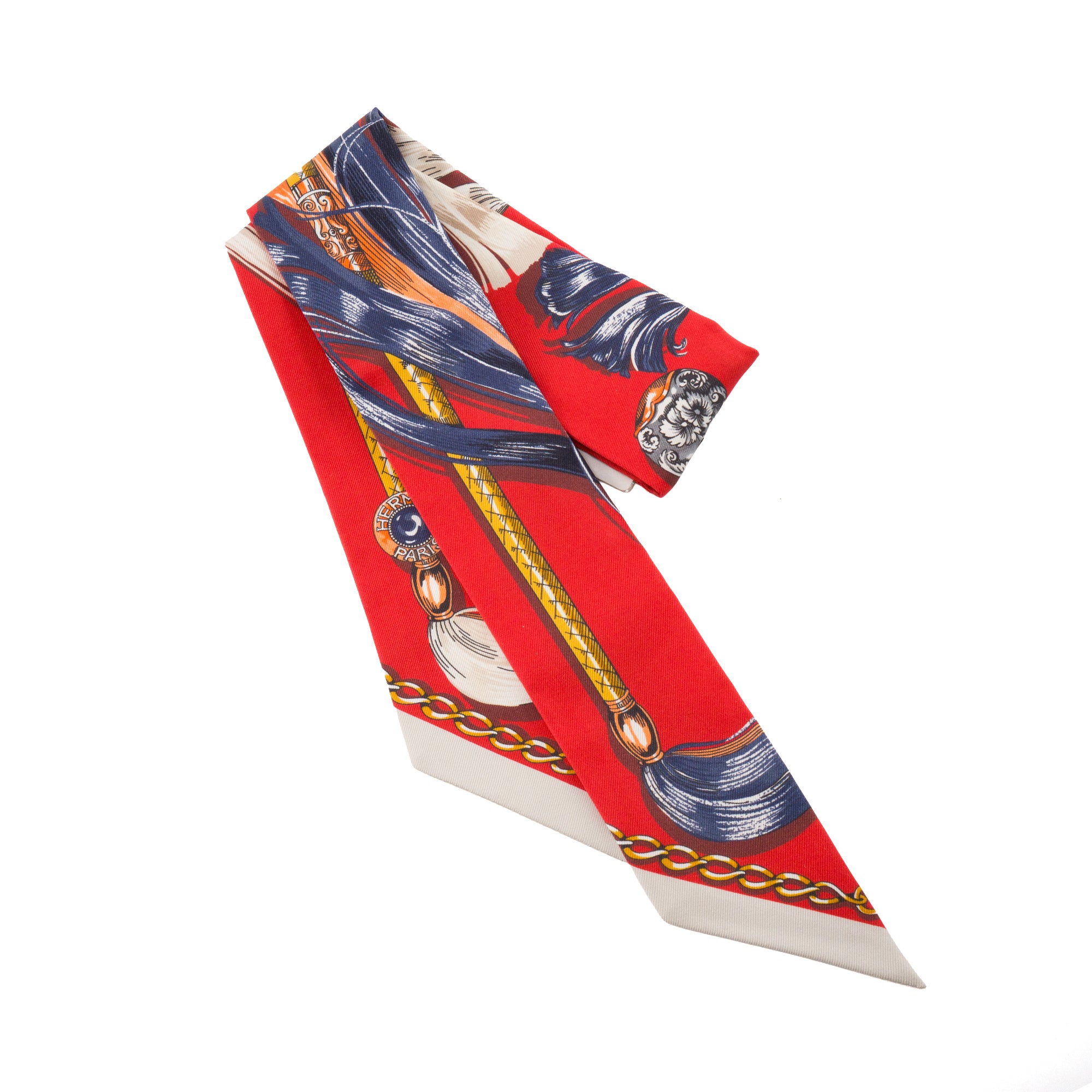 HERMÈS - Twilly Cavalcades Hermès en soie rouge