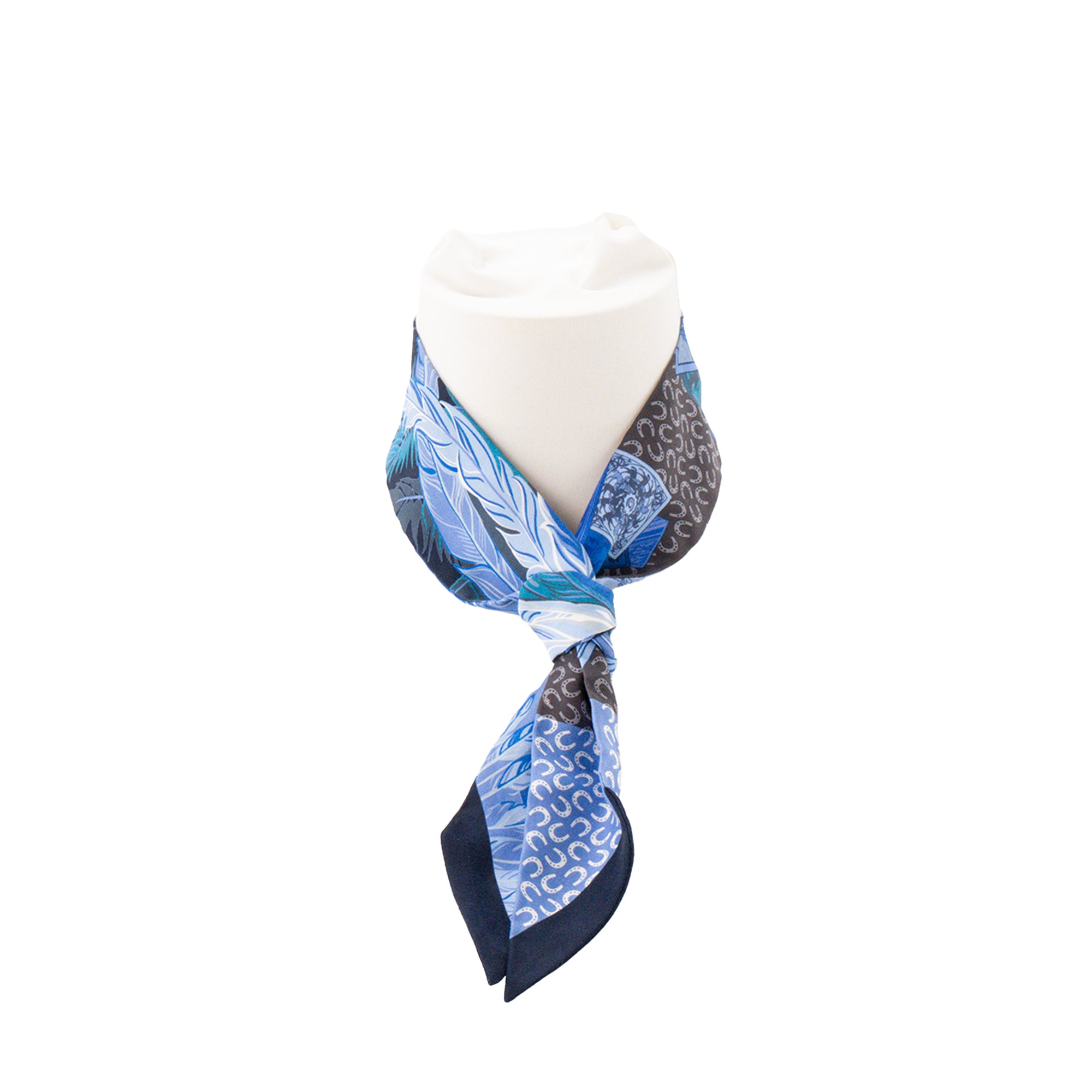 HERMÈS - Twilly Cheval Phoenix Hermès en soie bleu marine
