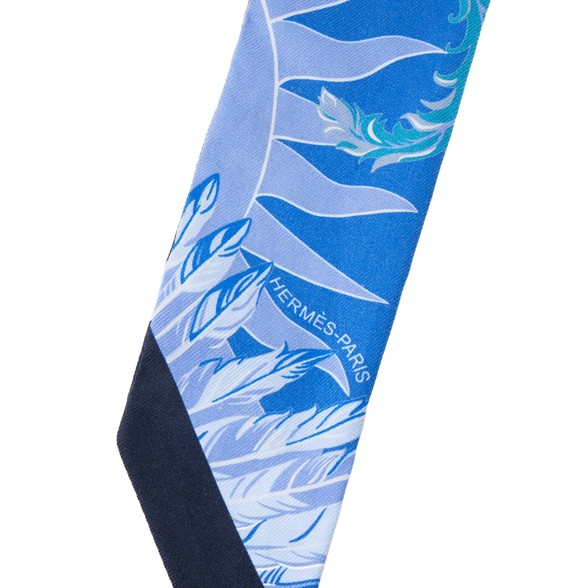 HERMÈS - Twilly Cheval Phoenix Hermès en soie bleu marine