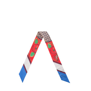 HERMÈS - Twilly Hermès en soie rouge et bleue