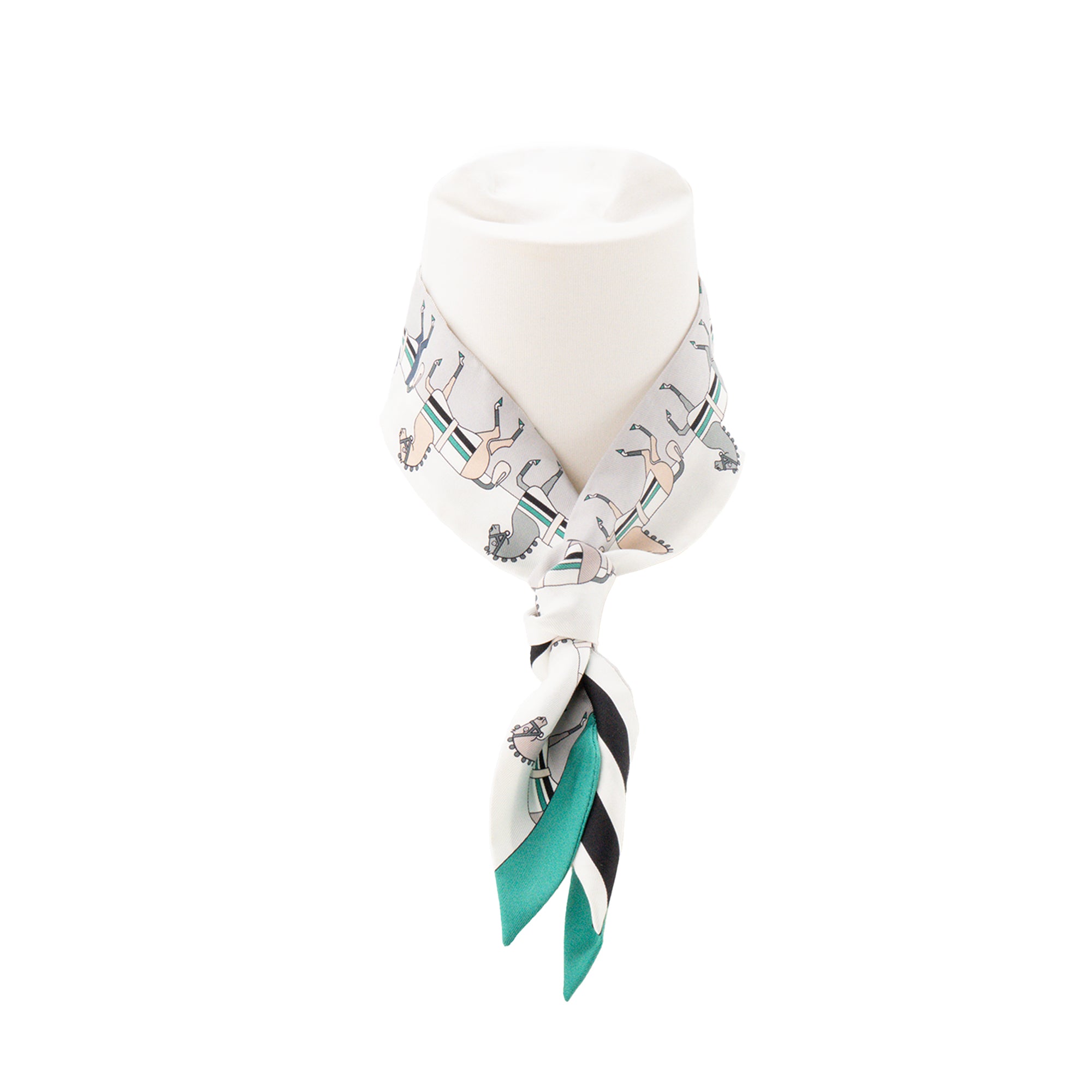 HERMÈS - Twilly Rocabar Hermès en soie grise et verte