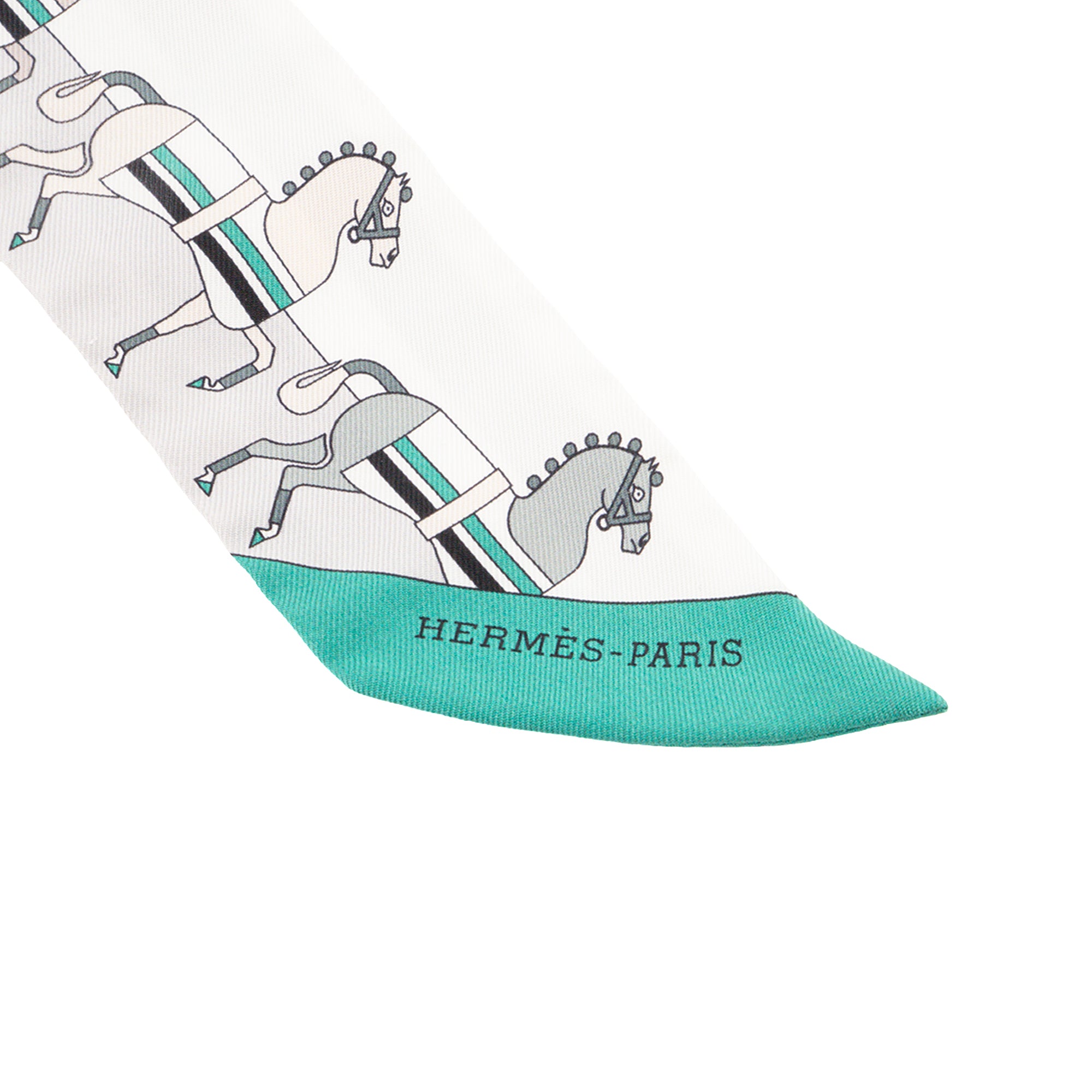 HERMÈS - Twilly Rocabar Hermès en soie grise et verte