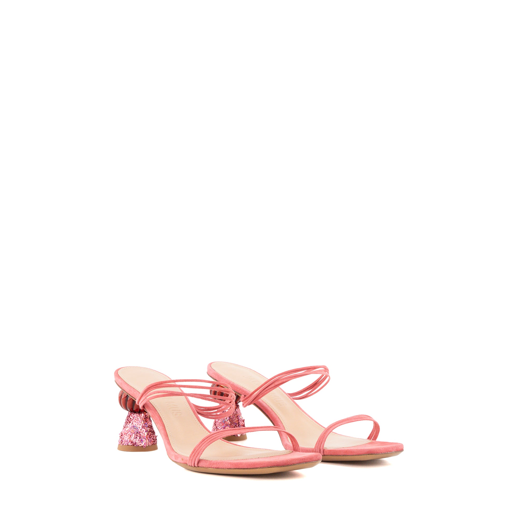JACQUEMUS - Mules Vallena Jacquesmus en daim et sequins rose (T37)