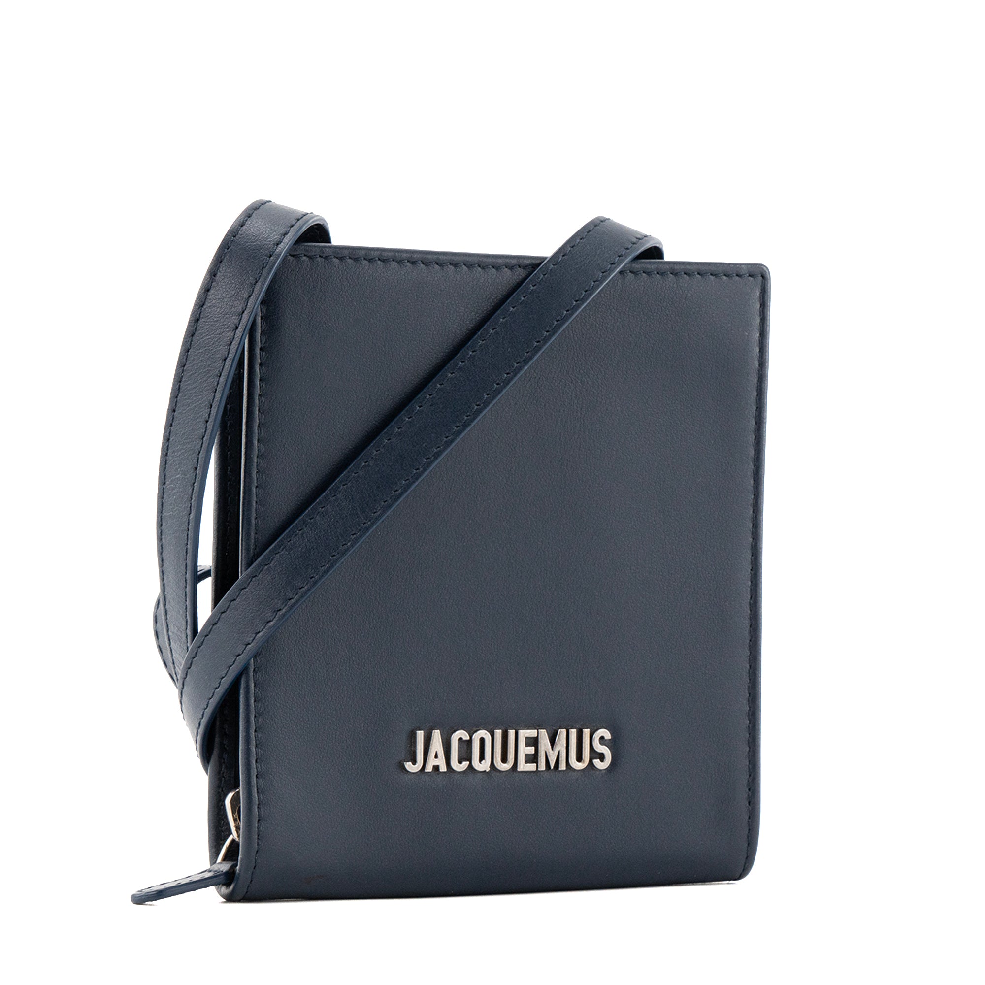 JACQUEMUS - Portefeuille à bandoulière Jacquemus en cuir lisse bleu marine