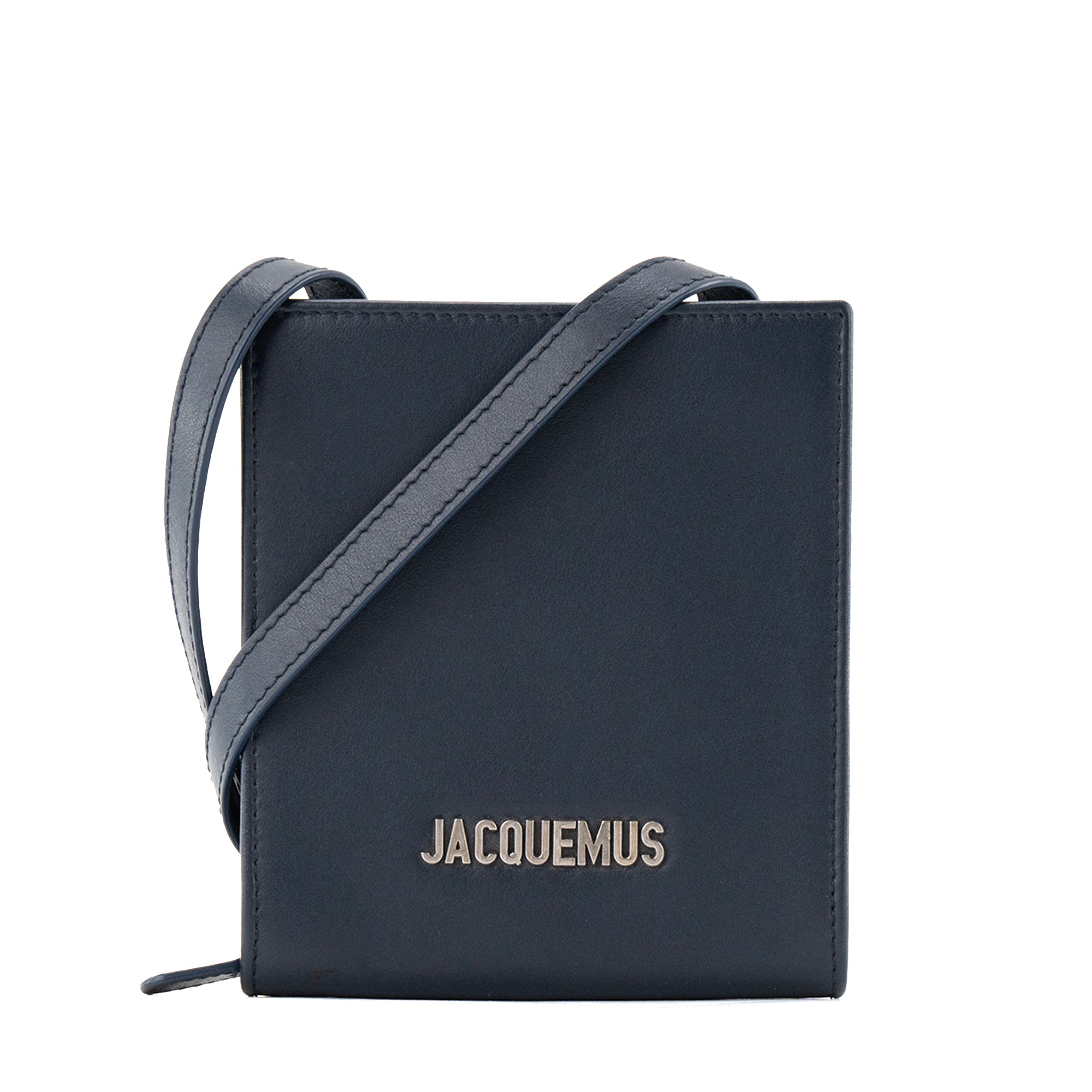 JACQUEMUS - Portefeuille à bandoulière Jacquemus en cuir lisse bleu marine